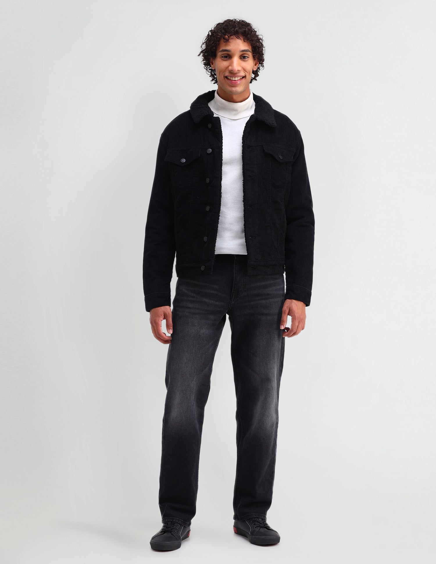 Slim Fit Corduroy Sherpa Jacket Black - U.S. Polo Assn. India | Large
