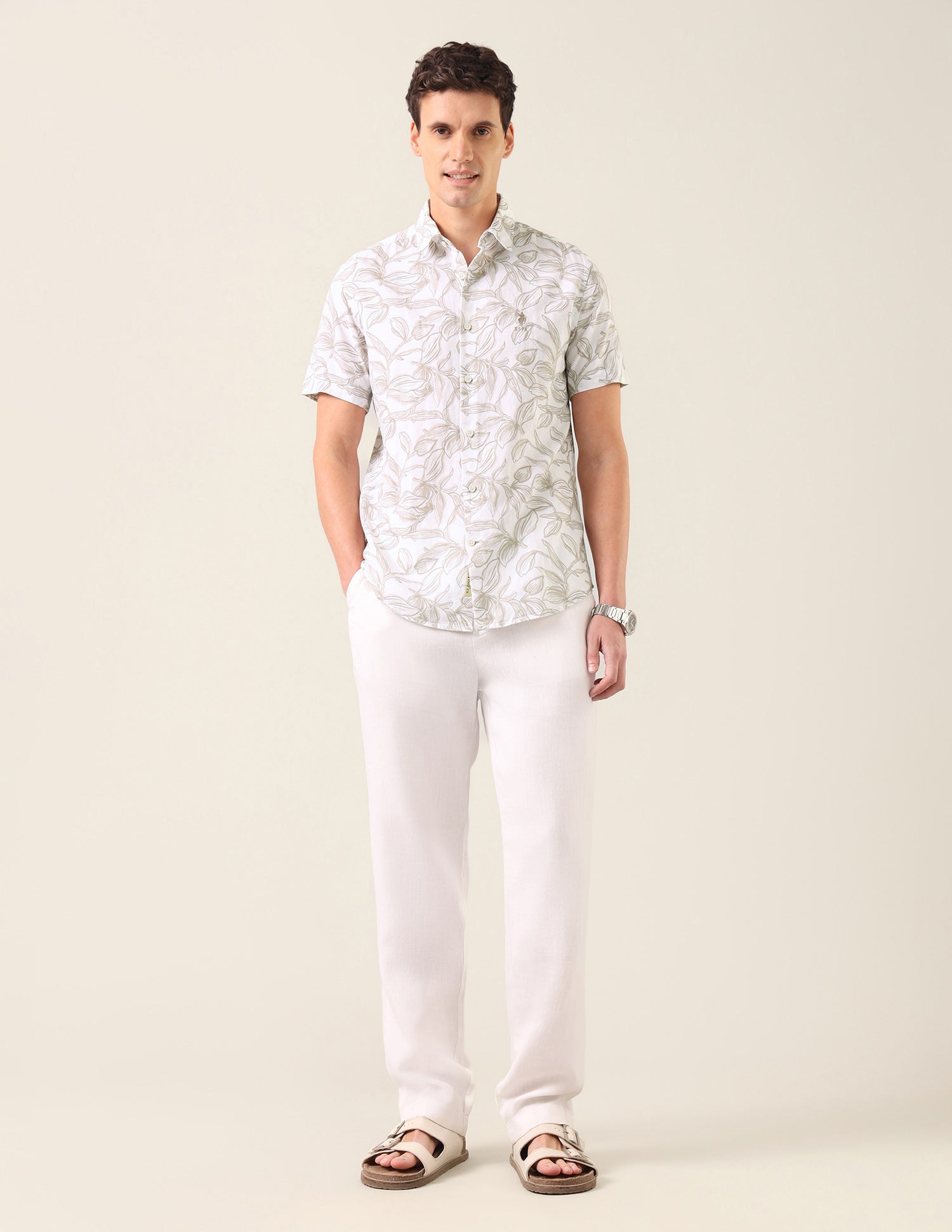 Tropical Printed Regular Fit Shirt Beige - U.S. Polo Assn. India | Large