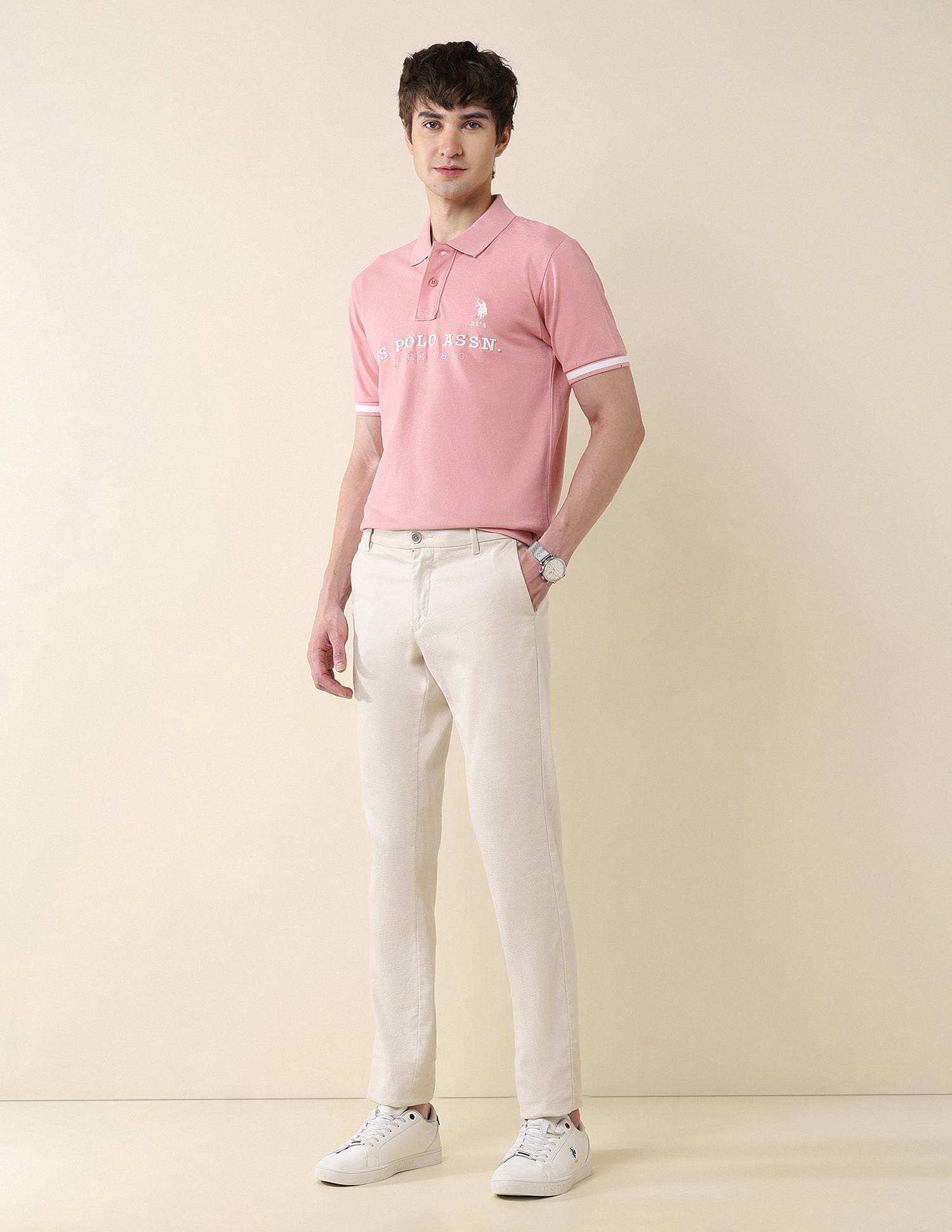 Slim Fit Brand Embroidered Polo Shirt Light Pink - U.S. POLO ASSN. | Large