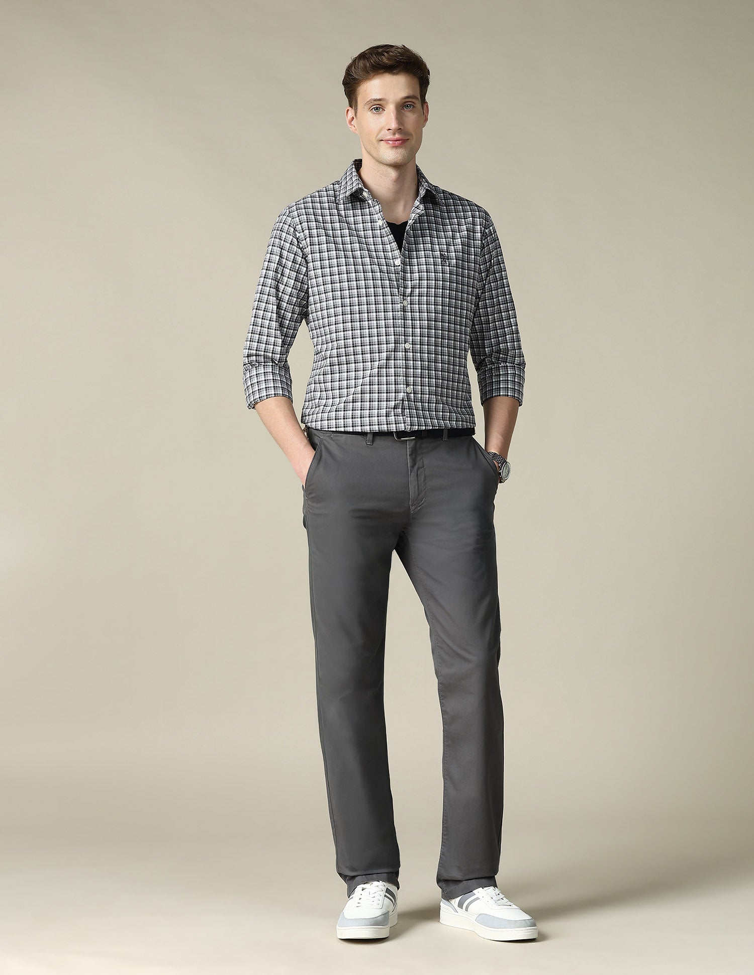 Tartan Checked Tailored Fit Shirt Grey - U.S. Polo Assn. India | Large