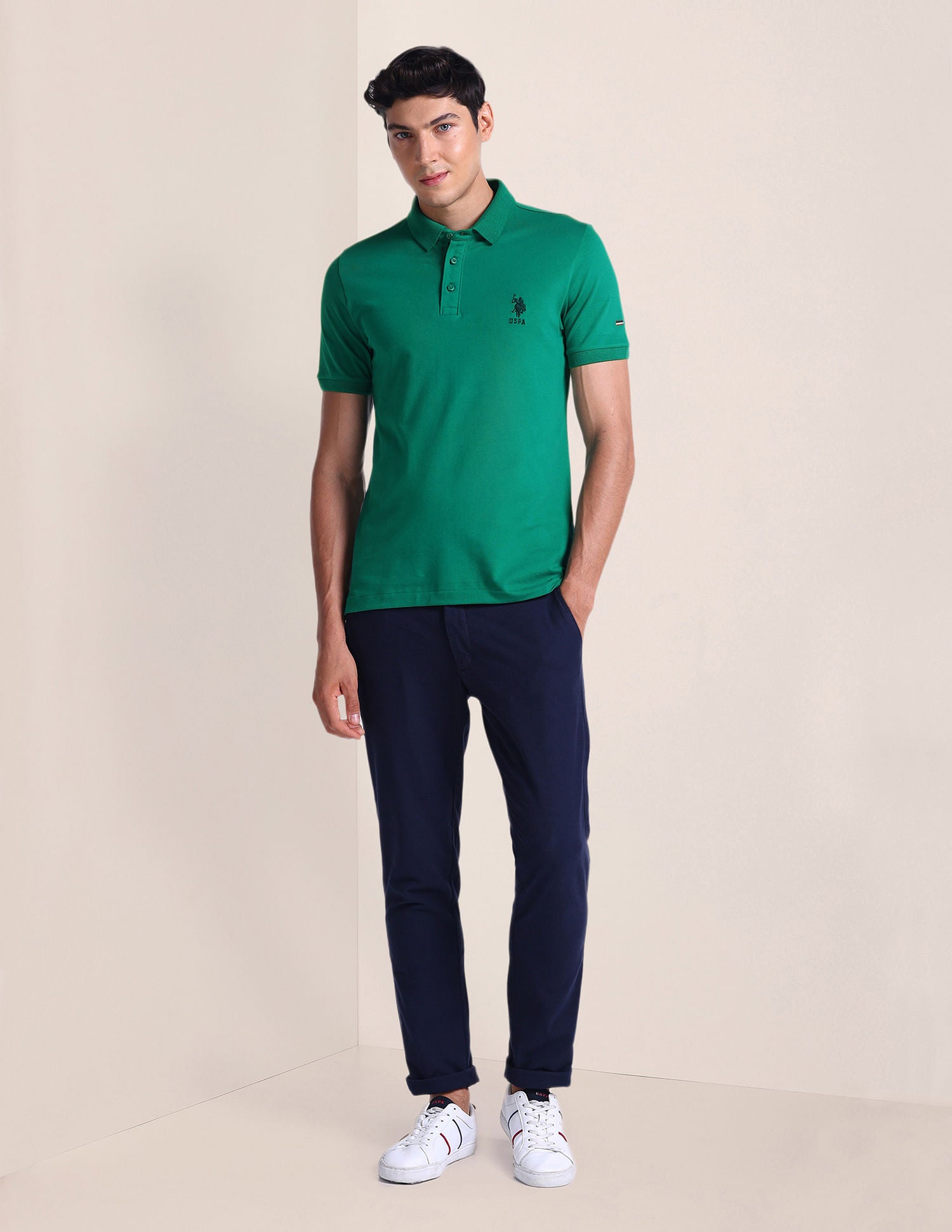 Solid Slim Fit Polo Shirt Dark Green - U.S. Polo Assn. India | Large