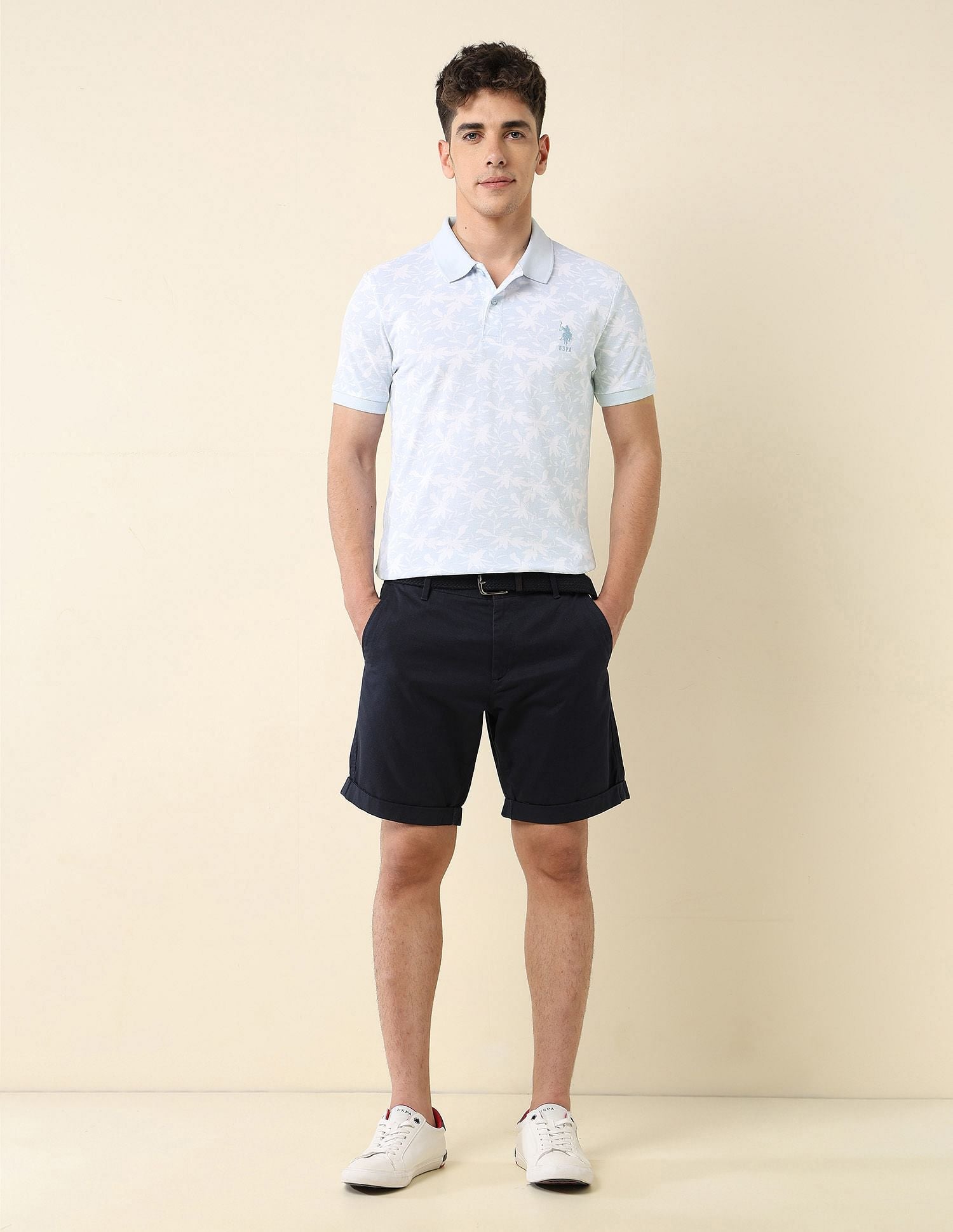 All-Over Printed Slim Fit Polo Shirt Light Blue - U.S. Polo Assn. India | Large