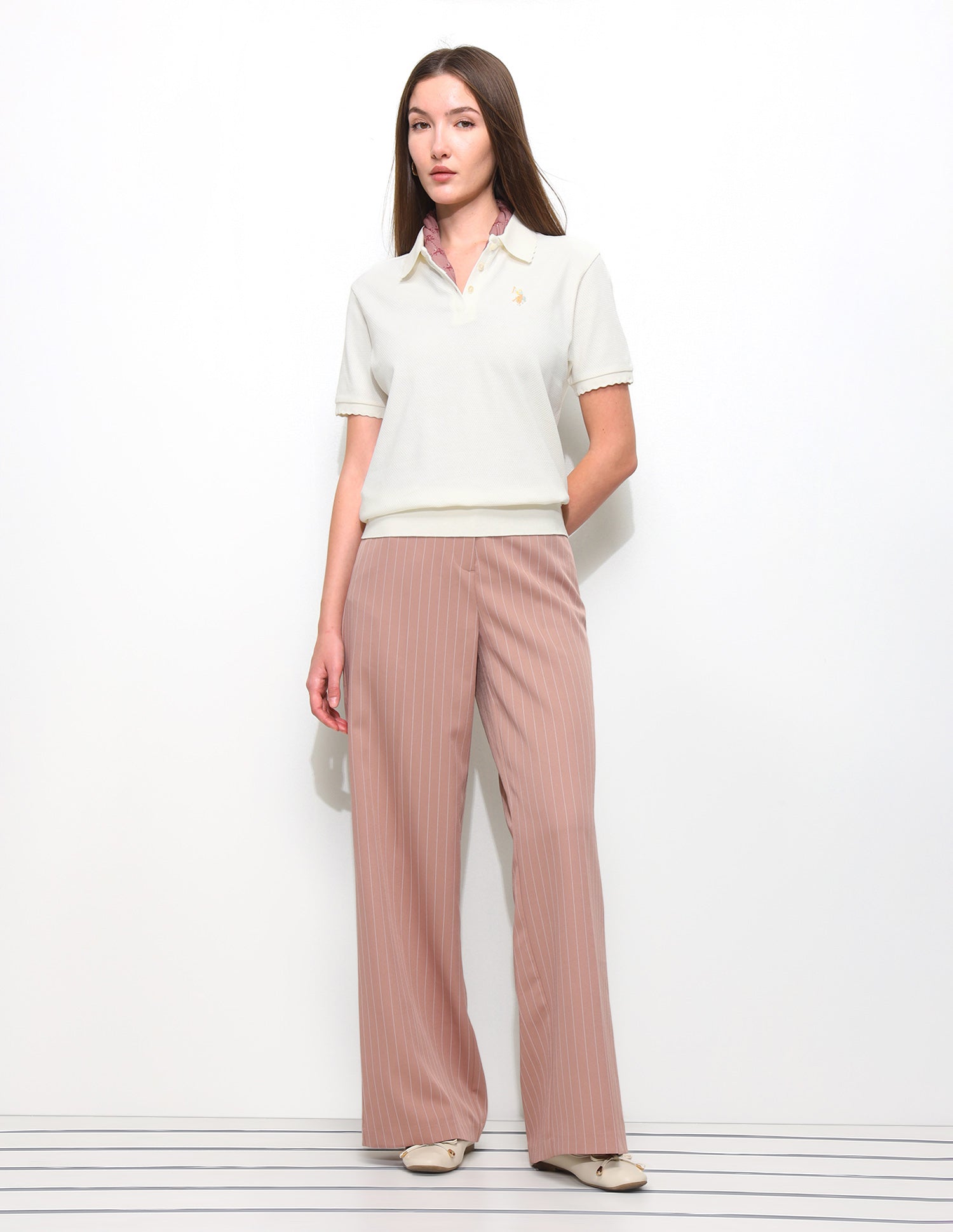 Textured Relaxed Fit Blouson Polo Shirt Off White - U.S. Polo Assn. India | Large