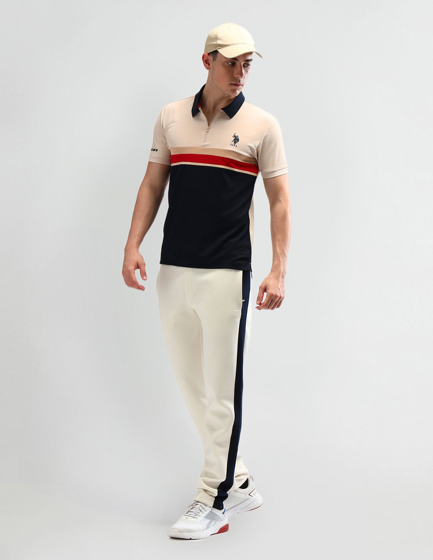 Slim Fit Colourblocked Polo Shirt Beige - U.S. Polo Assn. India | Large