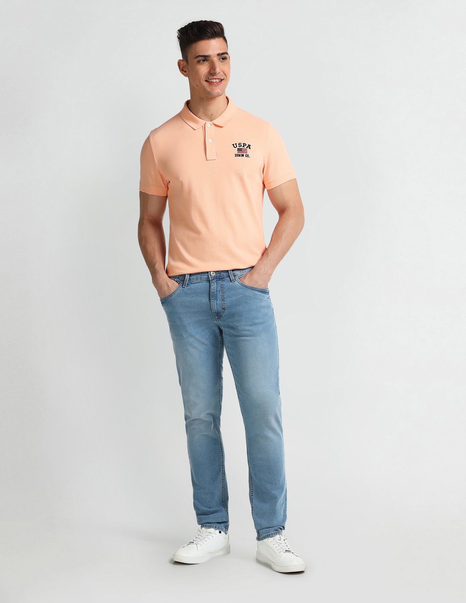 Solid Muscle Fit Polo Shirt Peach - U.S. Polo Assn. India | Large