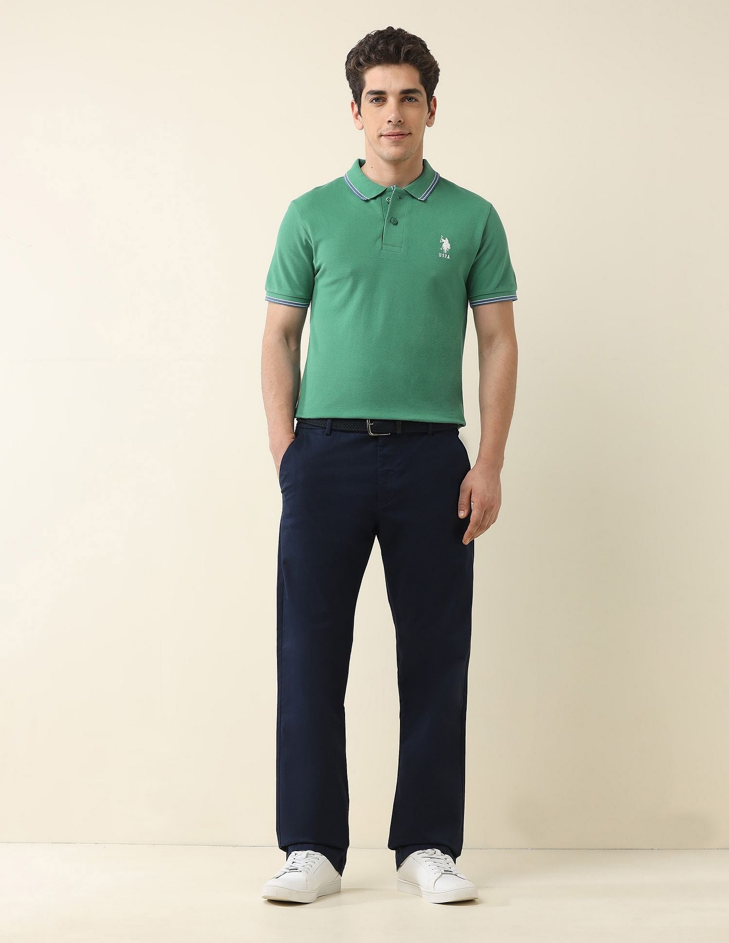 Slim Fit Solid Polo Shirt Green - U.S. Polo Assn. India | Large
