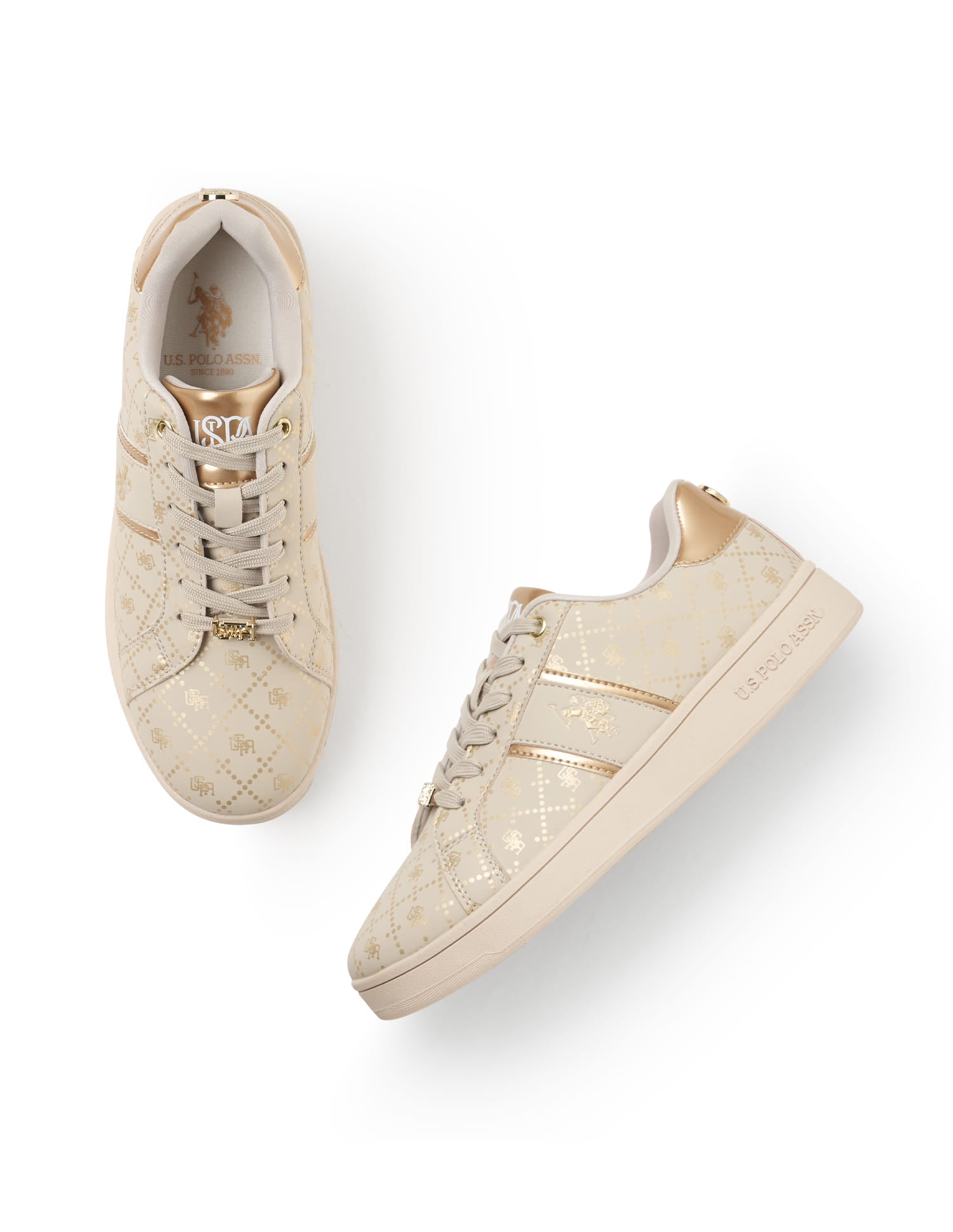 Women Brand Print Harriet Sneakers Beige - U.S. Polo Assn. India | Large