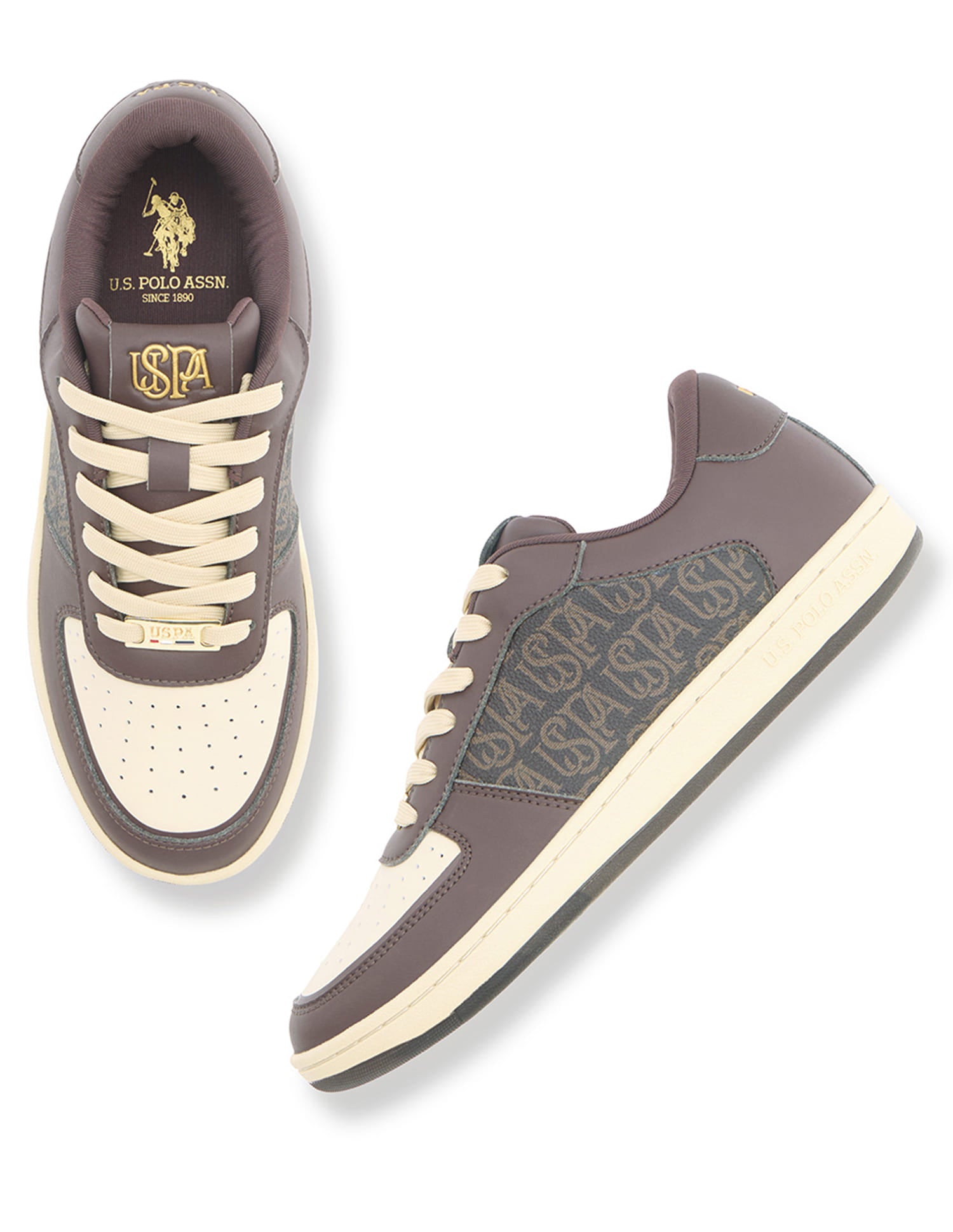 Veera Monogram Printed Light Weight Sneakers Dark Brown - U.S. Polo Assn. India | Large