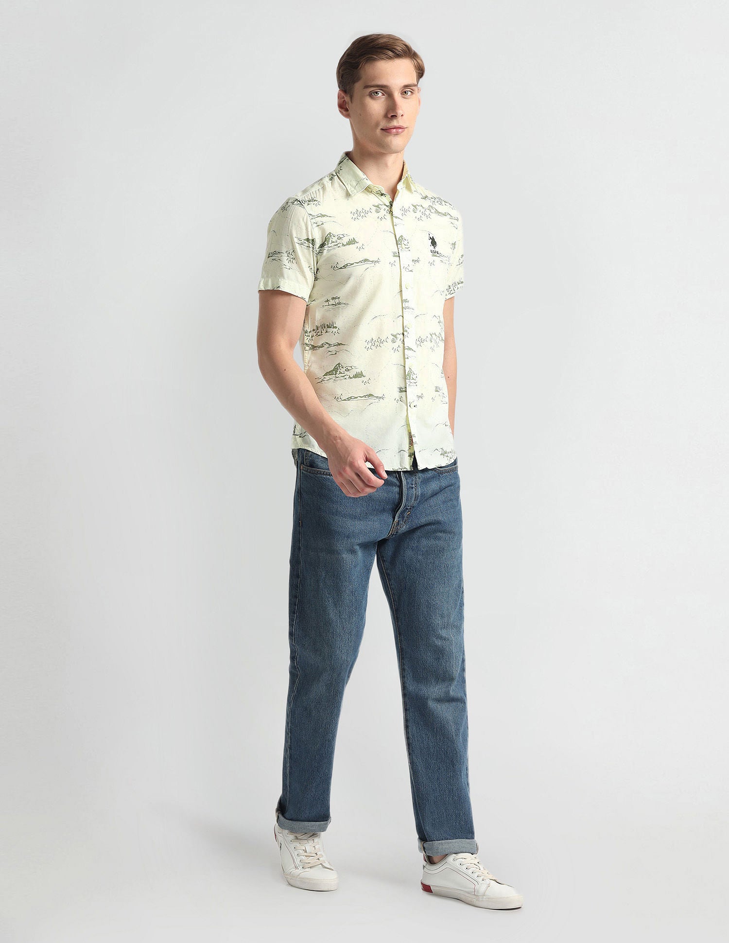 Graphic Print Slim Fit Shirt Ivory - U.S. Polo Assn. India | Large