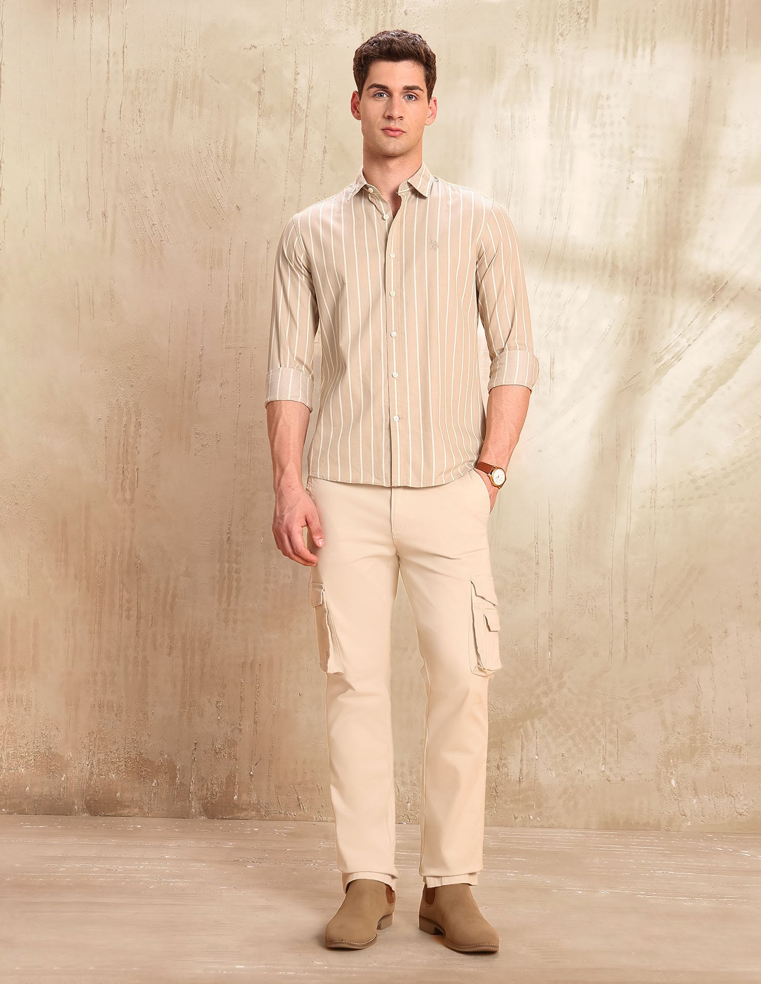 Dobby Tailored Fit Shirt Beige - U.S. POLO ASSN. | Large