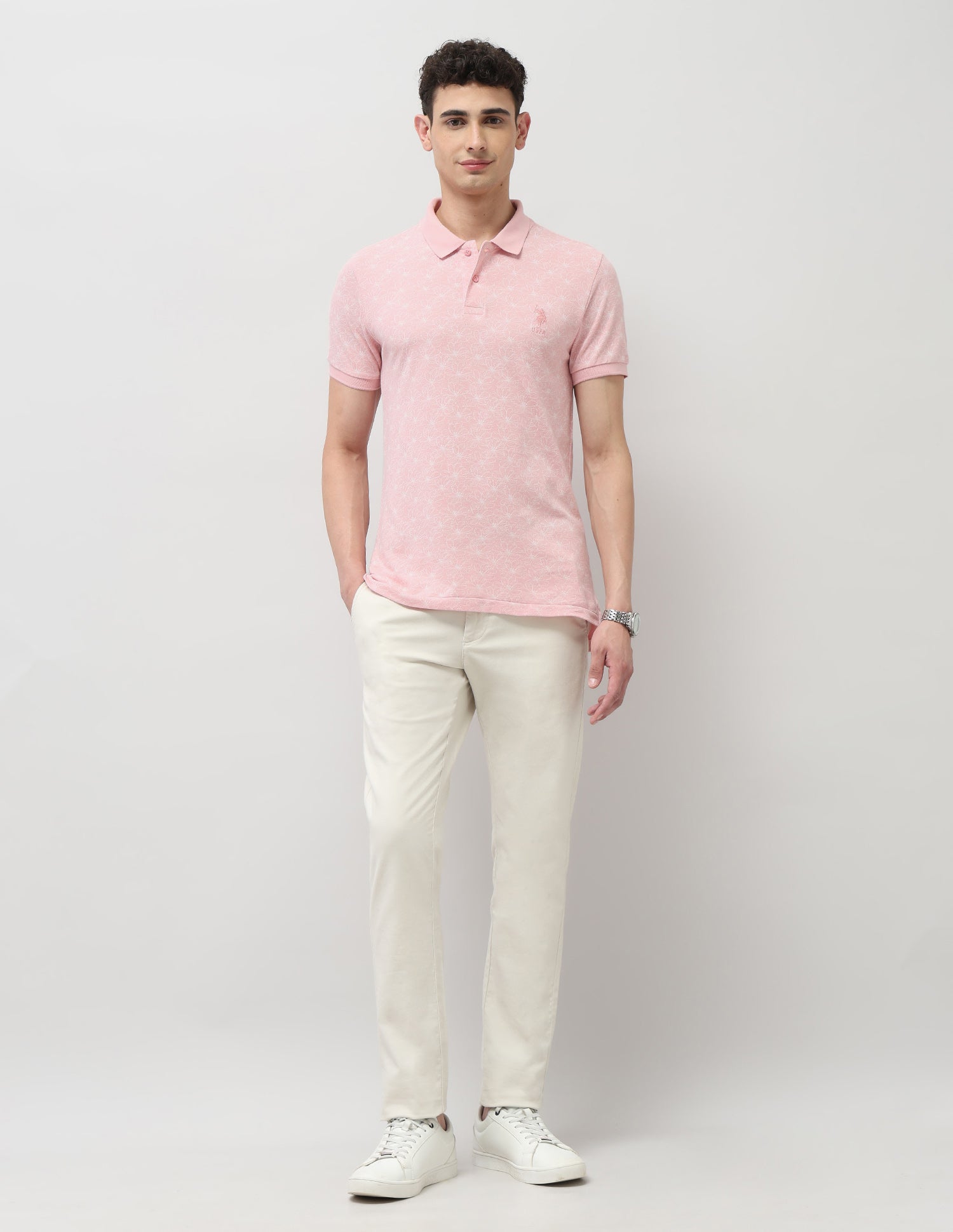 Slim Fit Floral Printed Polo Shirt Light Pink - U.S. Polo Assn. India | Large