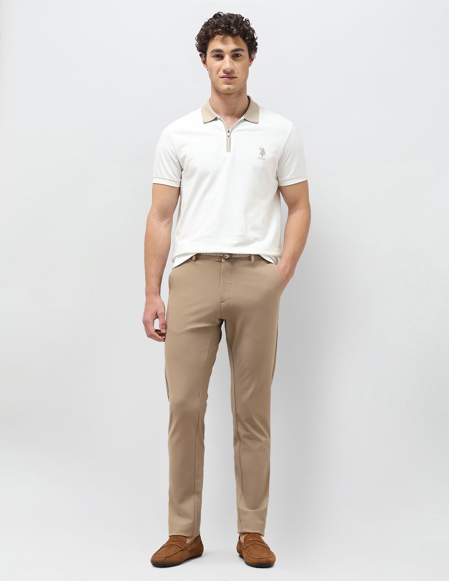 Mid Rise Denver Slim Fit Trousers Light Khaki - U.S. Polo Assn. India | Large