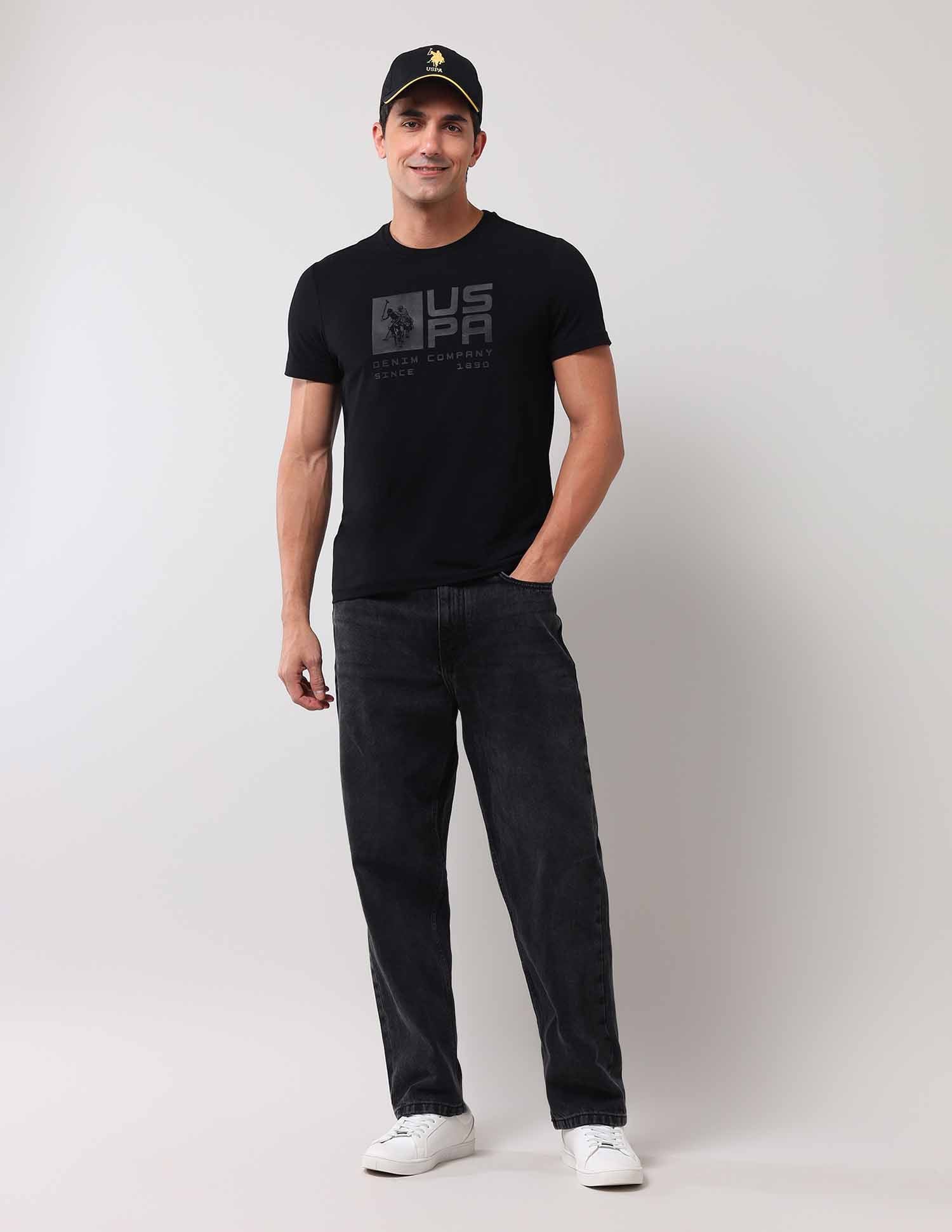 Brand Printed Muscle Fit T-Shirt Black - U.S. Polo Assn. India | Large