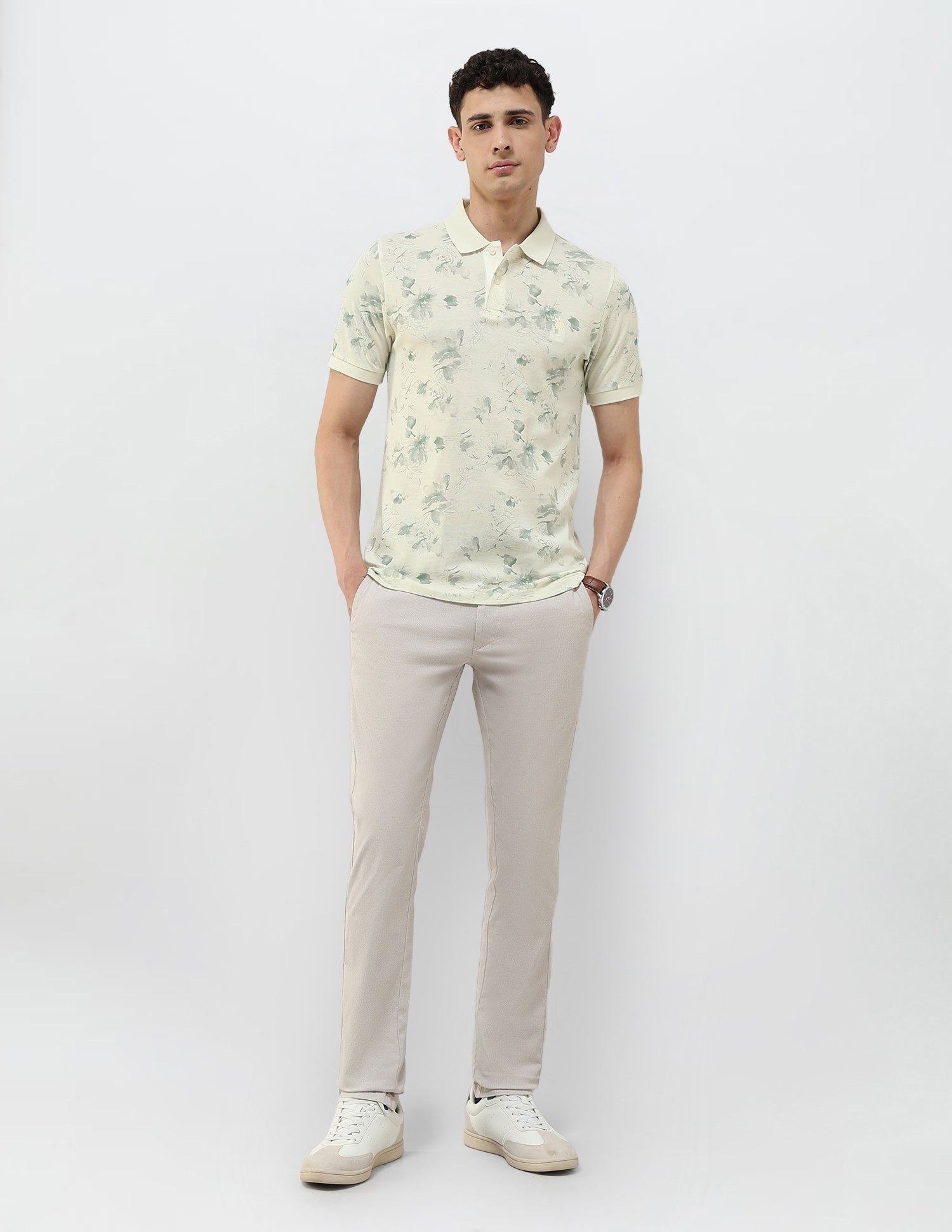 Floral Printed Slim Fit Polo Shirt Light Green - U.S. POLO ASSN. | Large