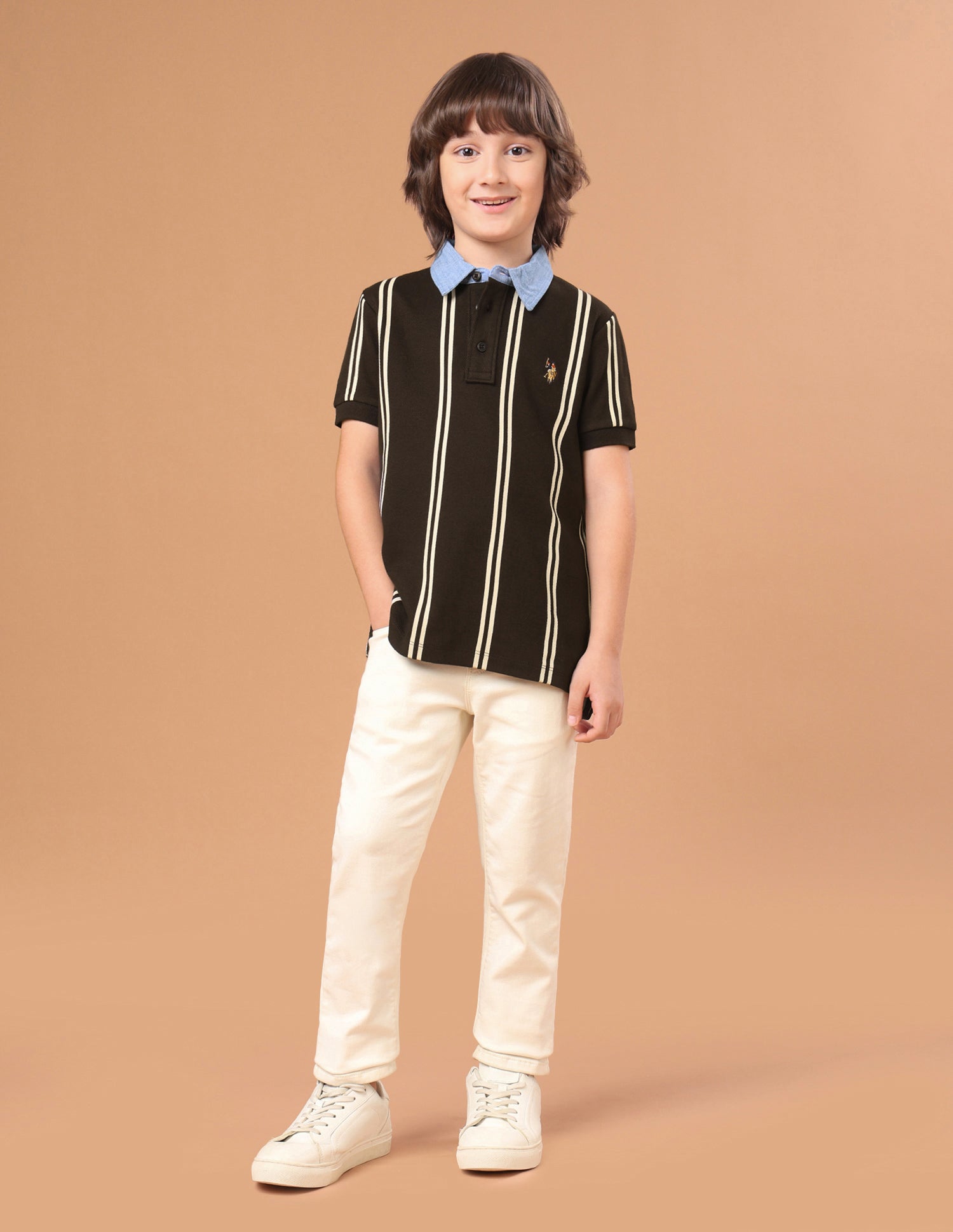 Vertical Striped Regular Fit Polo Shirt Light Brown - U.S. Polo Assn. India | Large