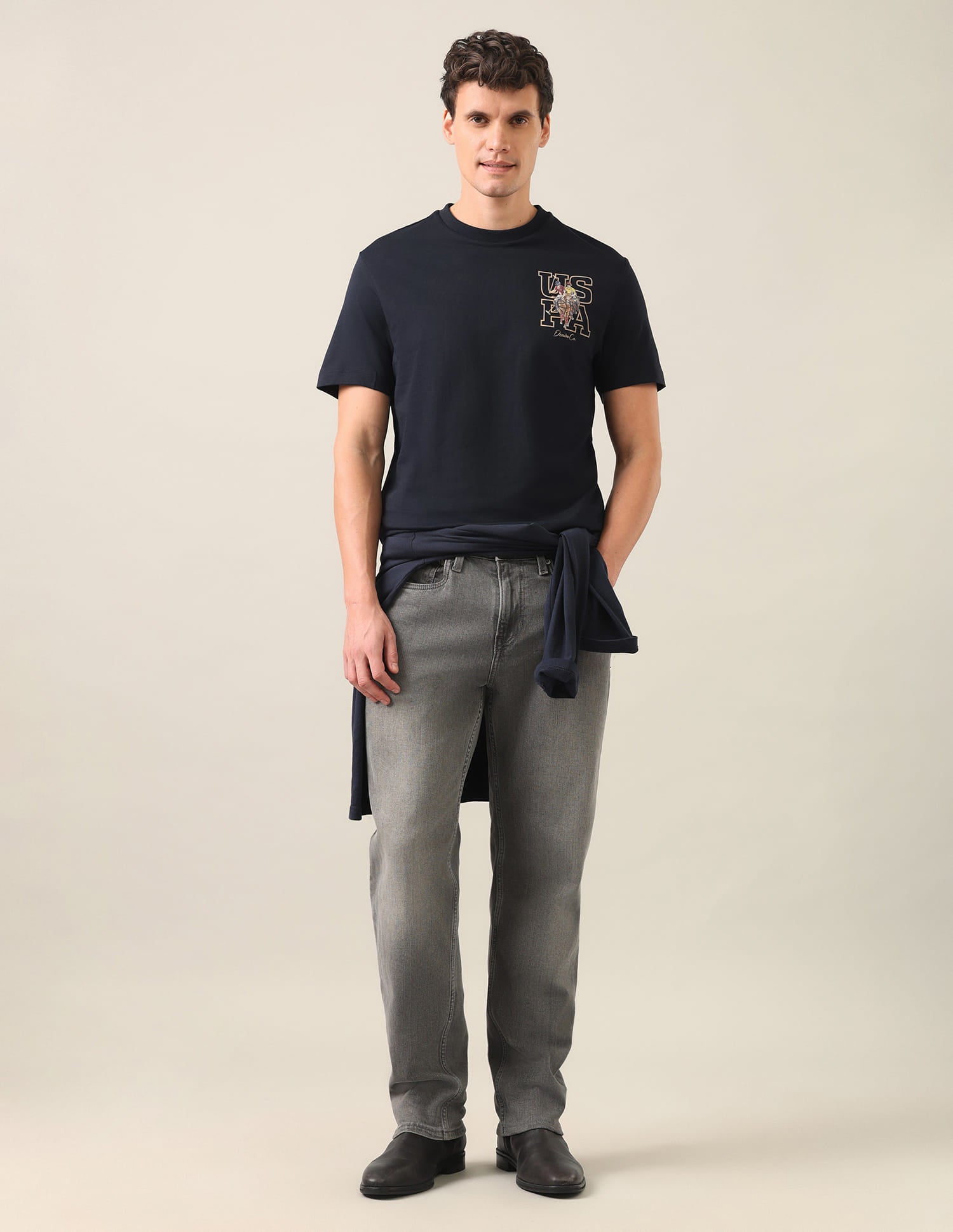 Graphic Printed Slim Fit T-Shirt Navy - U.S. Polo Assn. India | Large