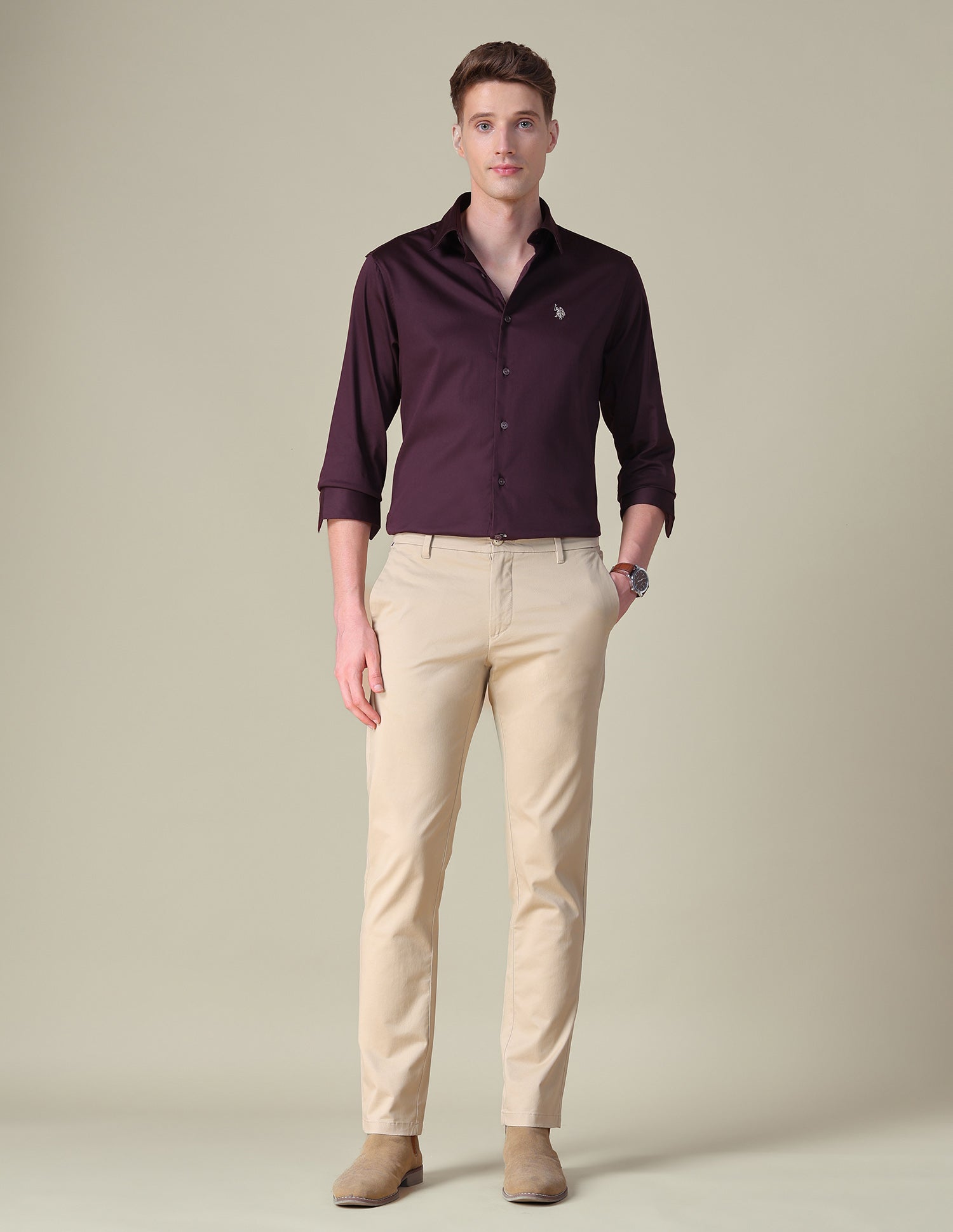 Satin Tailored Fit Shirt Wine - U.S. POLO ASSN. | Large