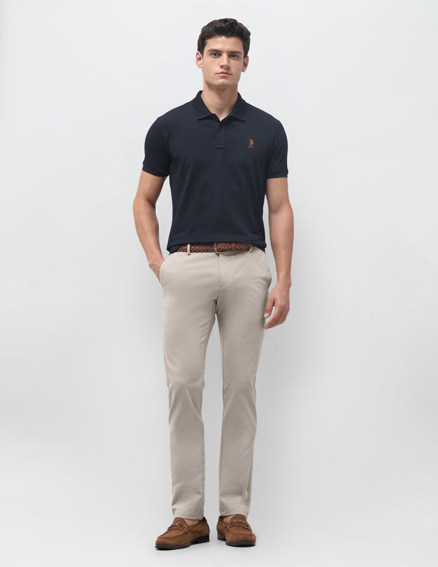 Denver Slim Fit Mid Rise Trousers Stone - U.S. Polo Assn. India | Large
