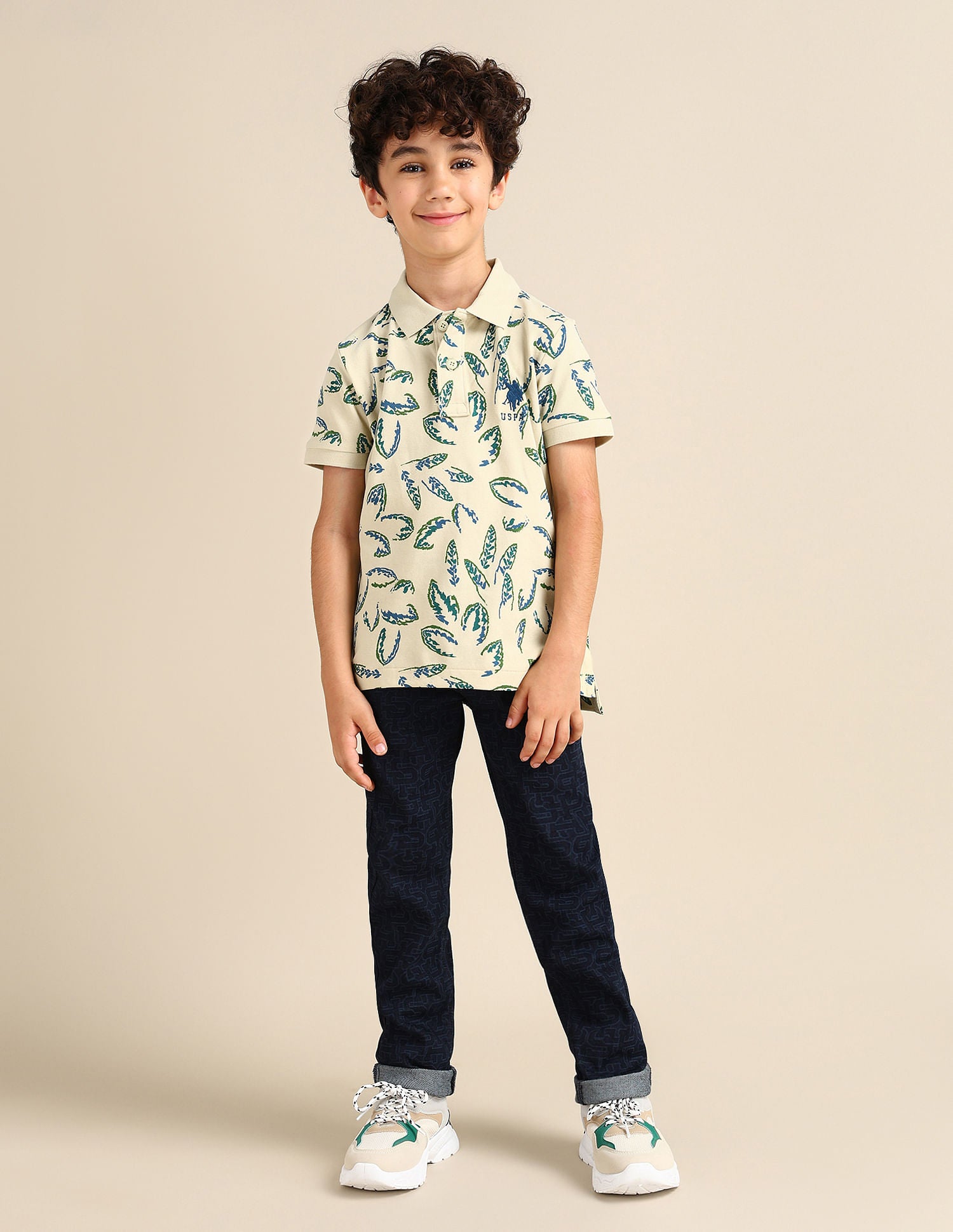 Boys Printed Cotton Polo Shirt Nude - U.S. Polo Assn. India | Large