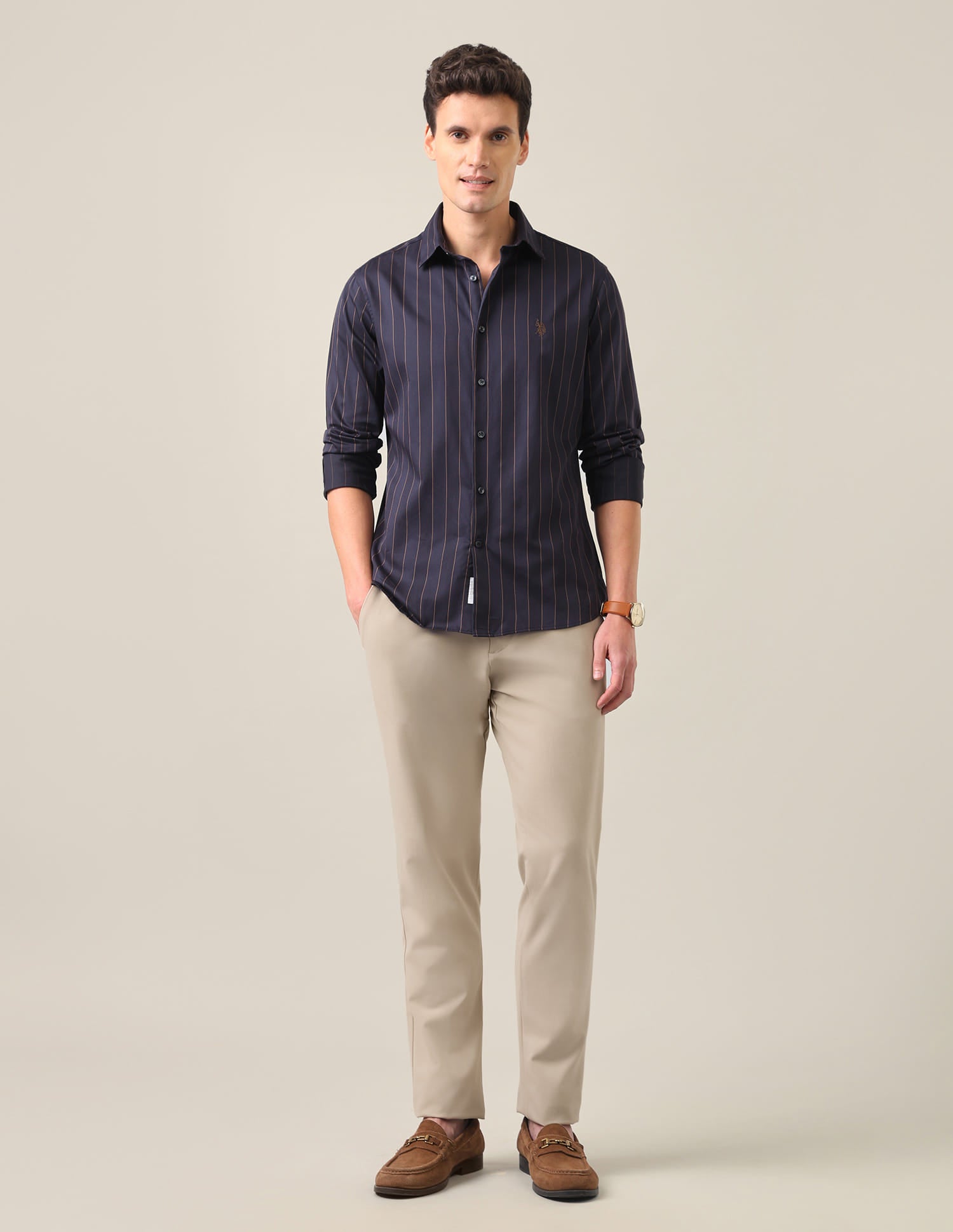 Vertical Striped Tailored Fit Shirt Dark Purple - U.S. Polo Assn. India | Large