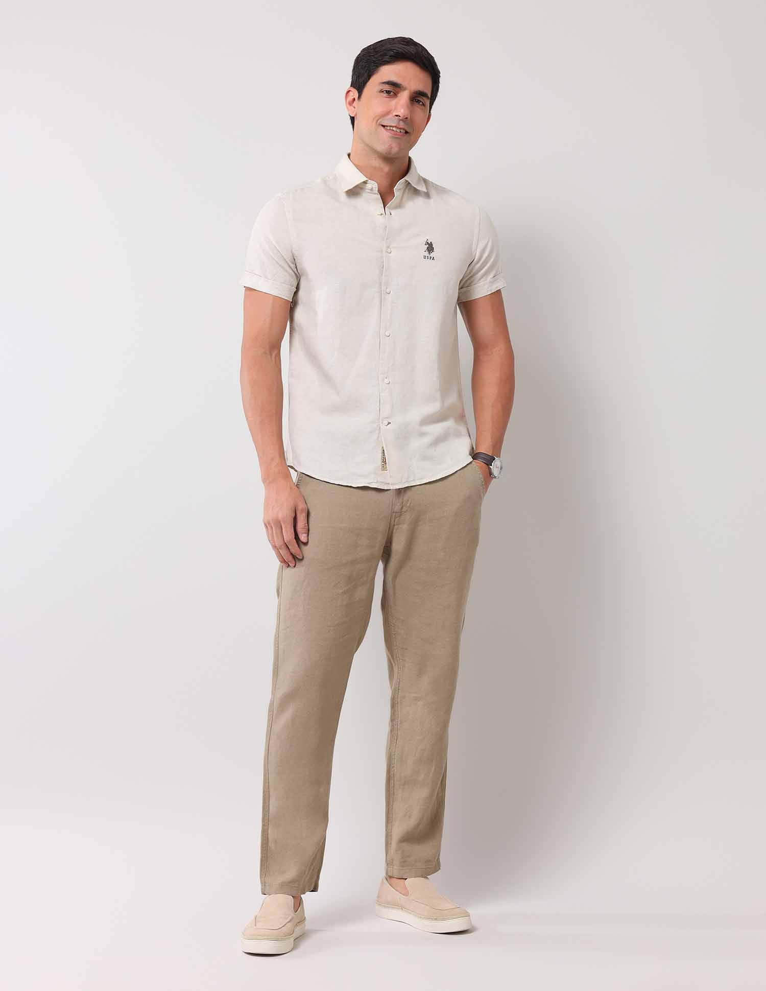 Solid Regular Shirt Light Beige - U.S. Polo Assn. India | Large