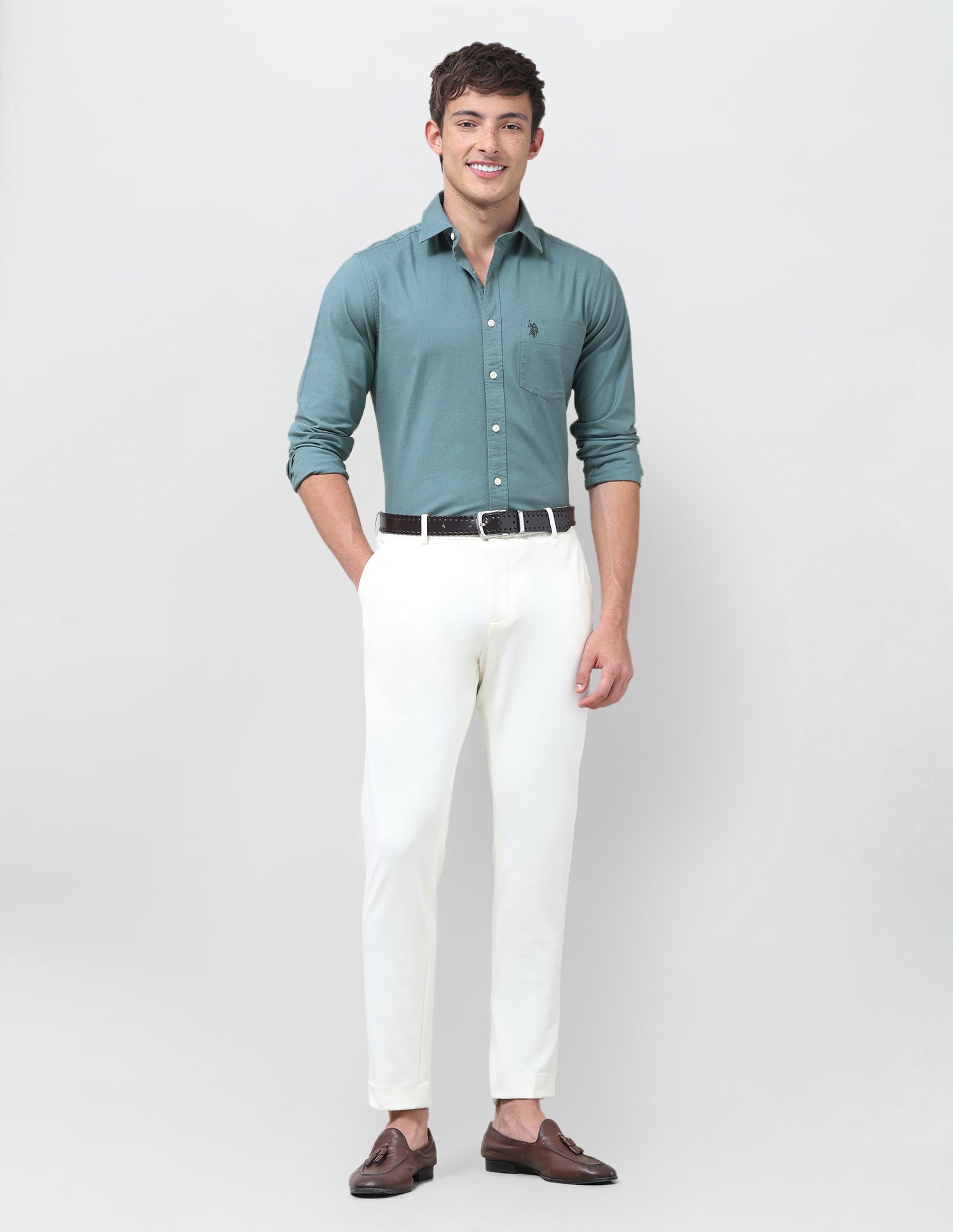 Tailored Fit Oxford Shirt Teal - U.S. Polo Assn. India | Large