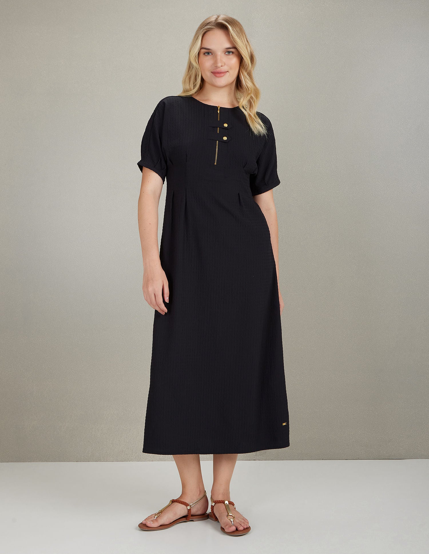 Textured Fit And Flare Midi Dress Black - U.S. POLO ASSN. | Large