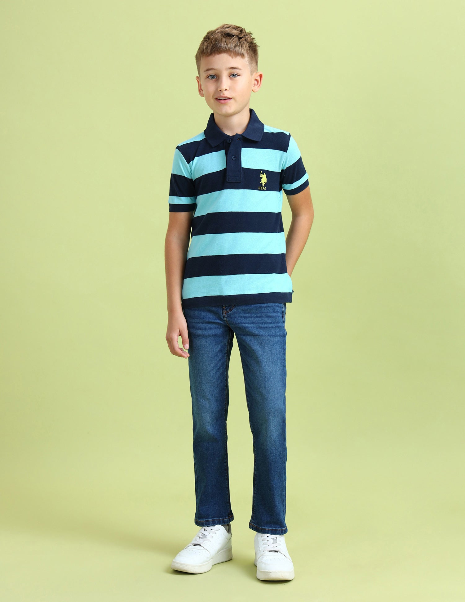 Boys Horizontal Striped Regular Fit Polo Shirts Light Blue - U.S. POLO ASSN. | Large