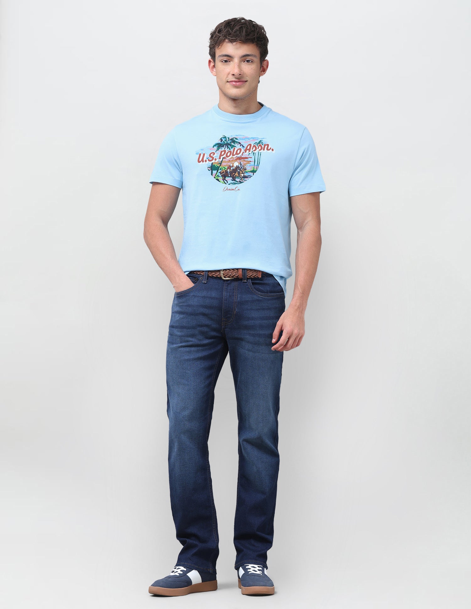 Graphic Brand Printed Regular Fit T-Shirt Light Blue - U.S. Polo Assn. India | Large