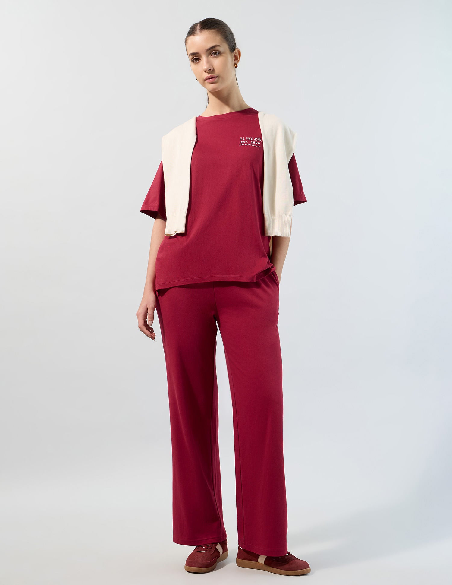 Brand Printed Boyfriend Fit T-Shirt Dark Red - U.S. POLO ASSN. | Large