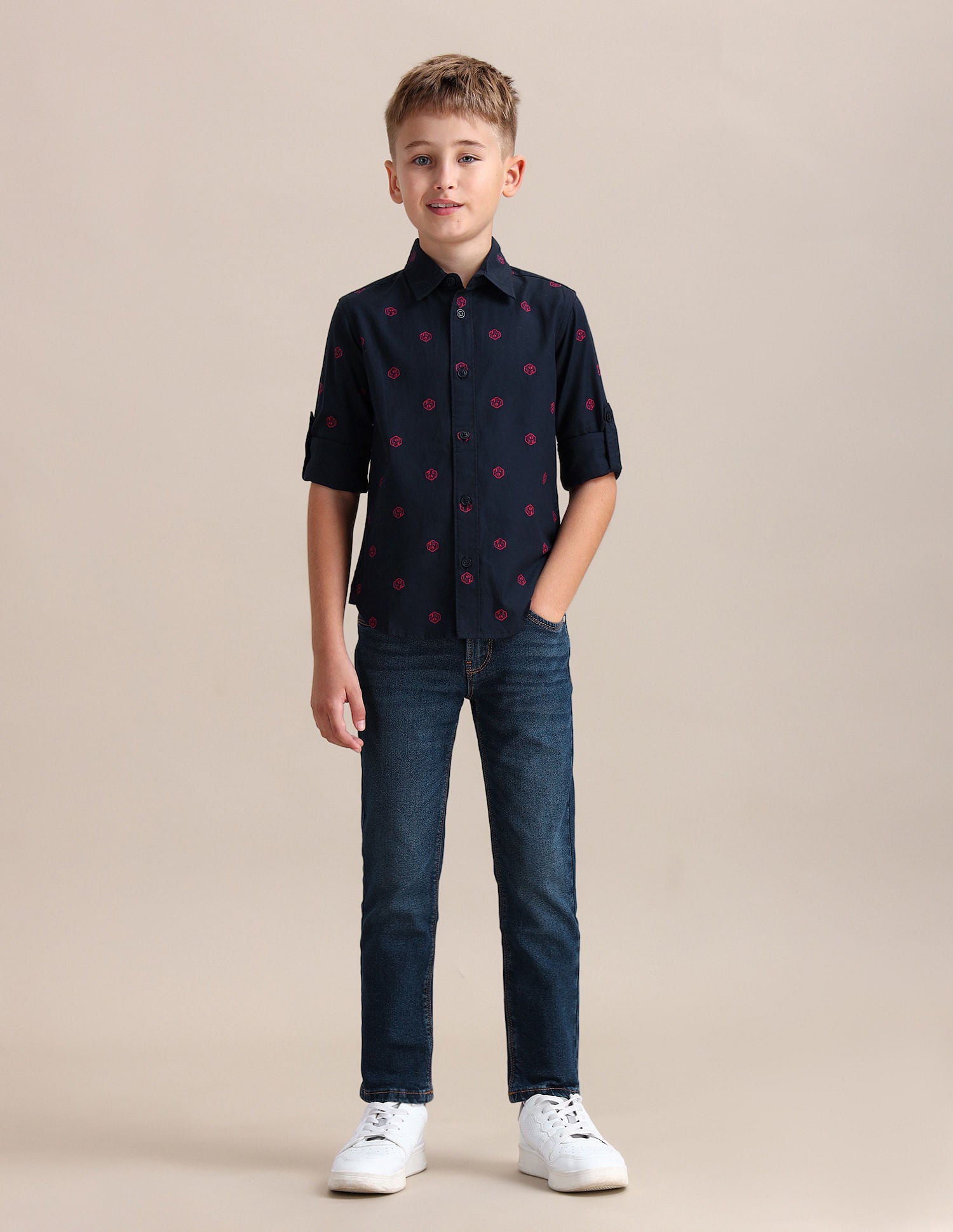 Boys Brand Printed Cotton Shirt Navy - U.S. Polo Assn. India | Large