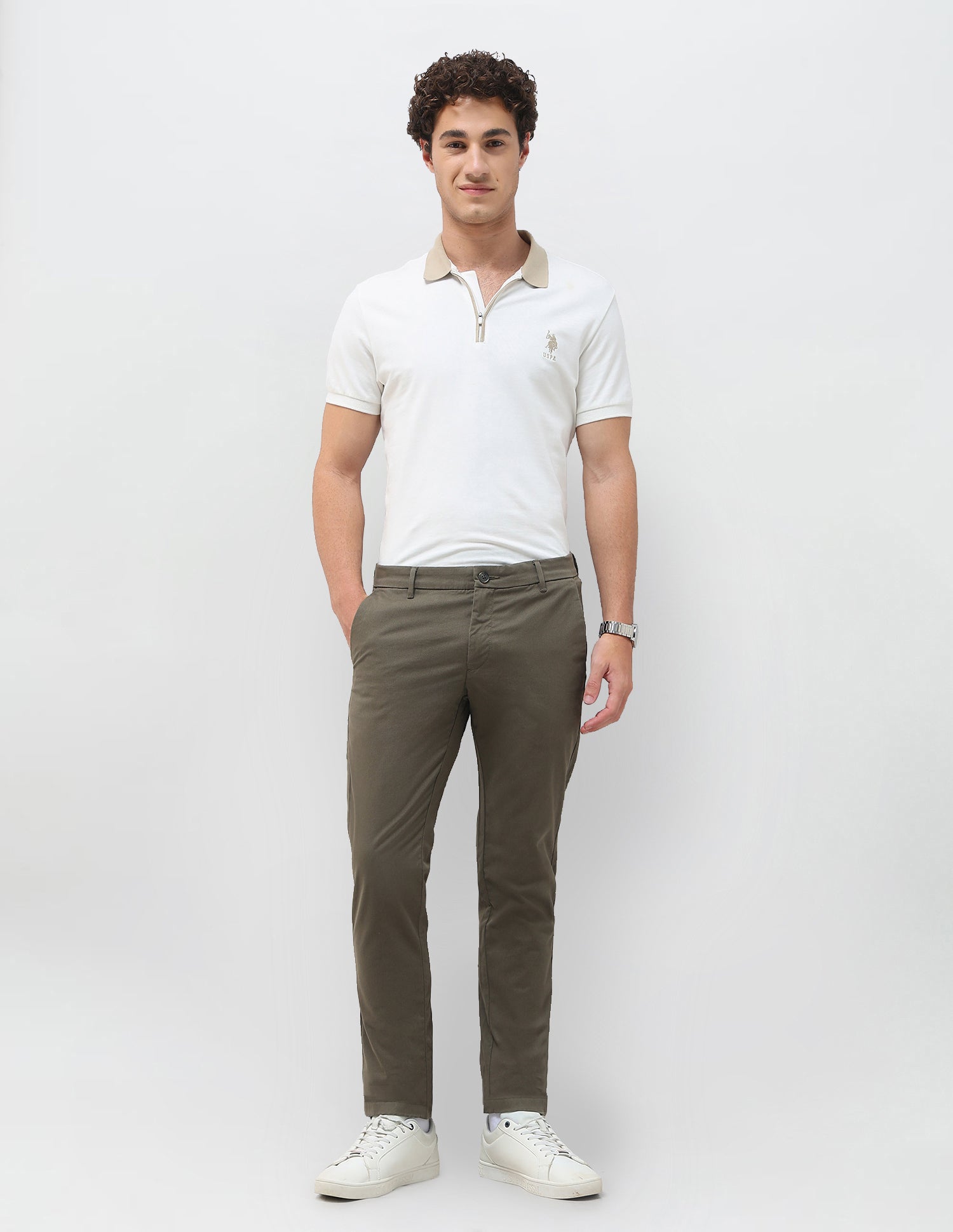 All-Over Printed Denver Slim Fit Trousers Olive - U.S. Polo Assn. India | Large