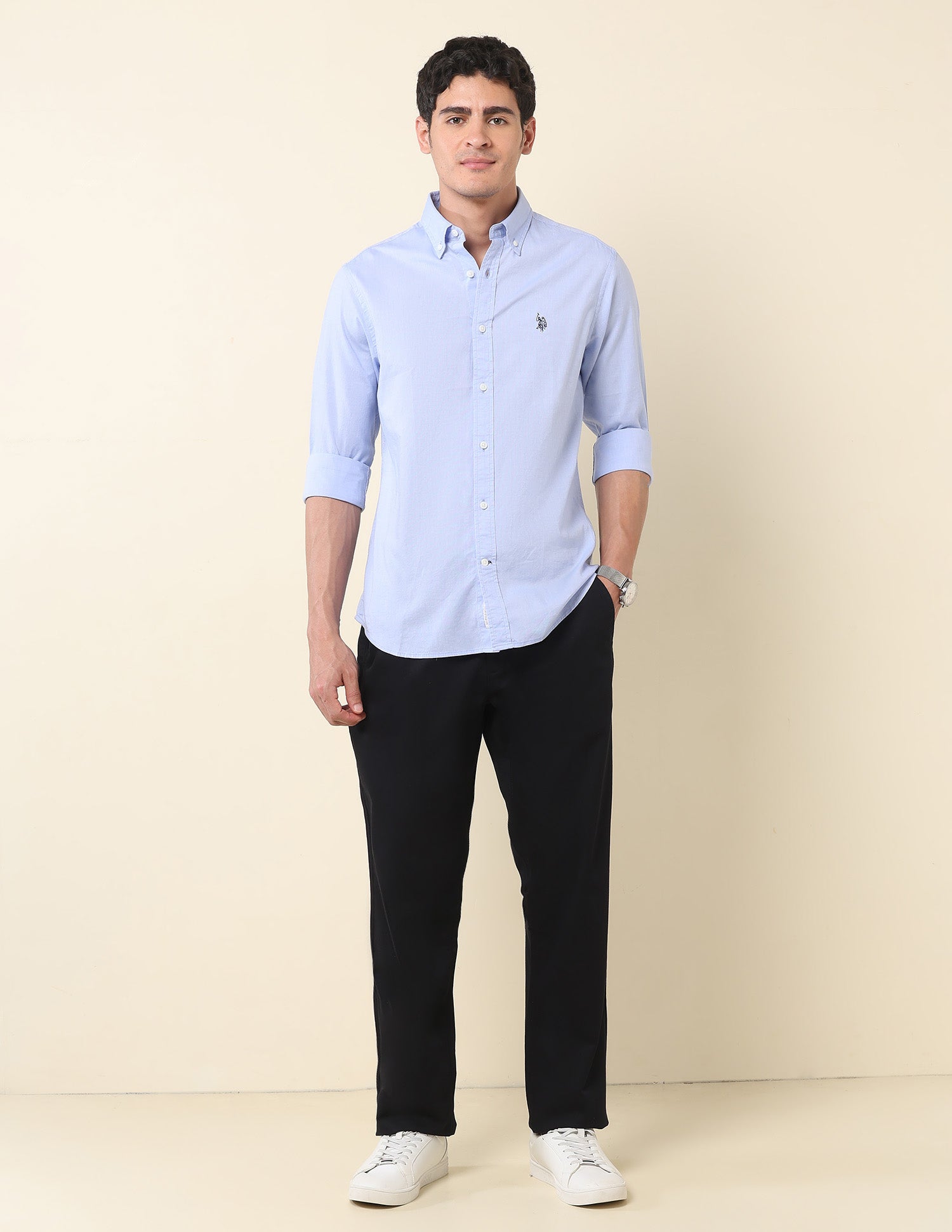 Pure Cotton Tailored Fit Shirt Blue - U.S. Polo Assn. India | Large