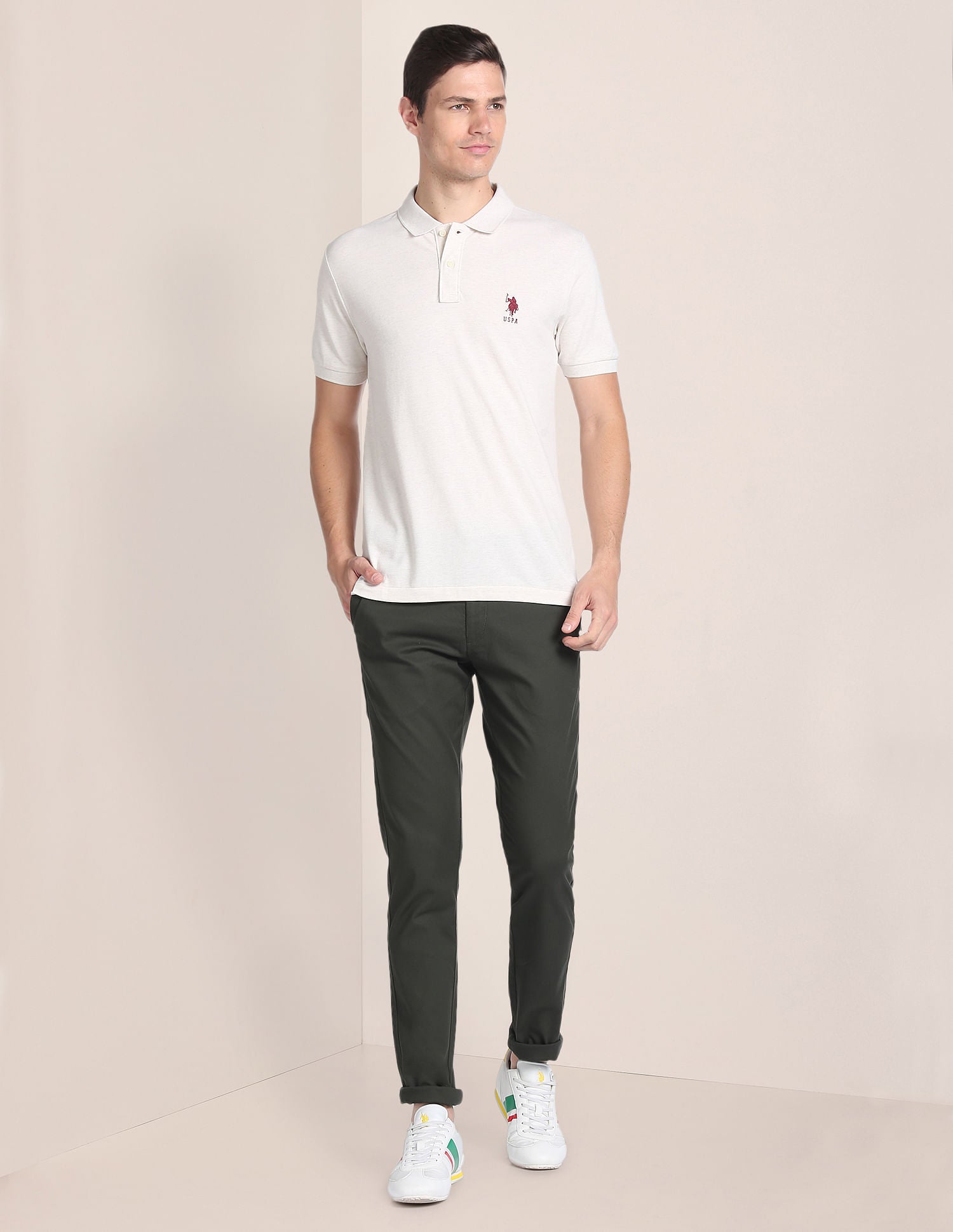 Slim Fit Solid Polo Shirt White - U.S. Polo Assn. India | Large