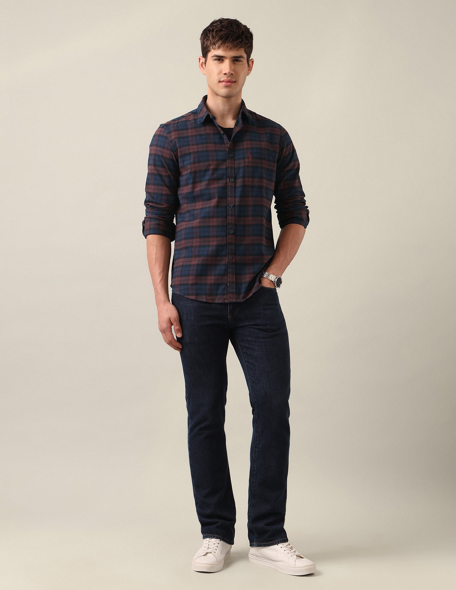 Grid Tattersall Checked Twill Shirt Maroon - U.S. Polo Assn. India | Large