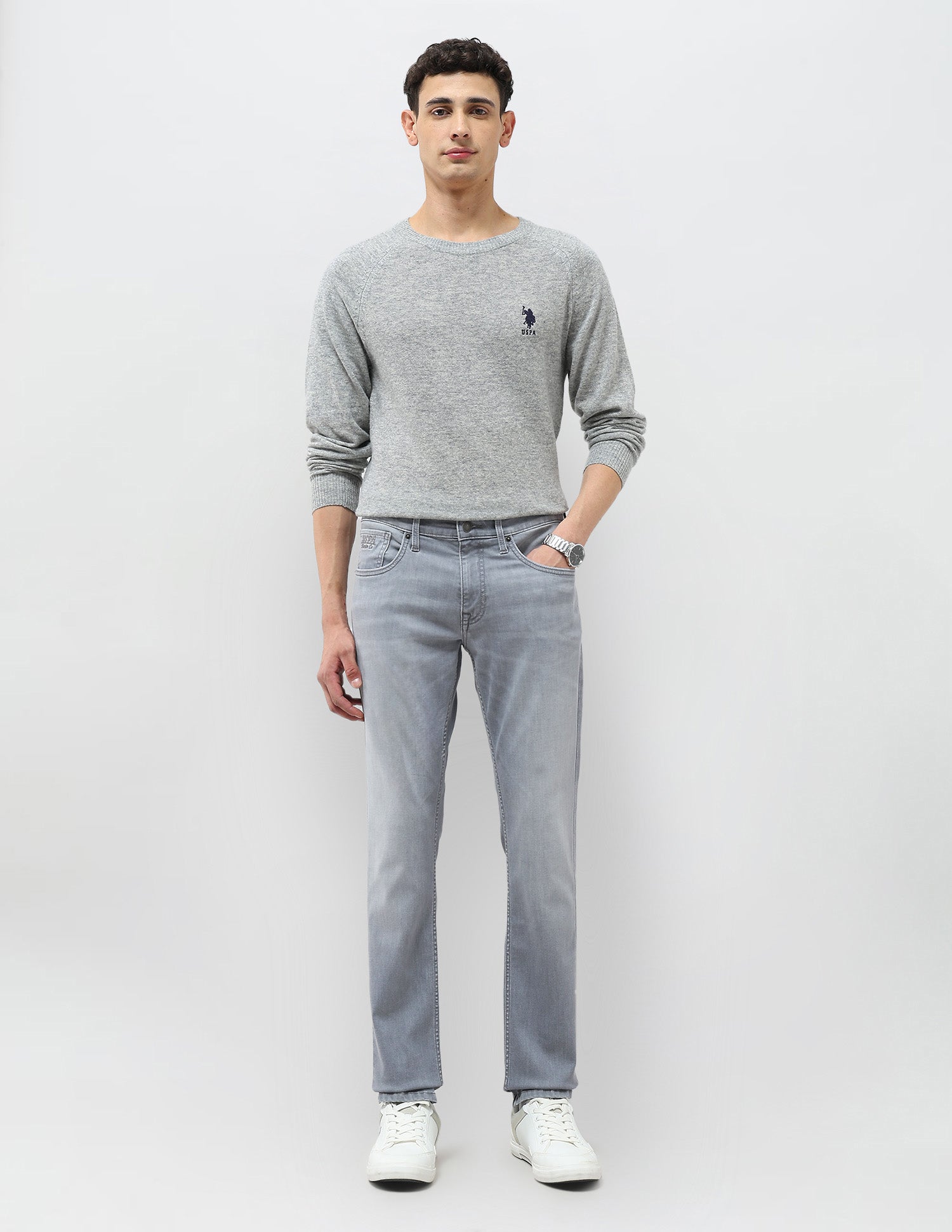 Brandon Slim Tapered Fit Mid Rise Jeans Light Grey - U.S. POLO ASSN. | Large