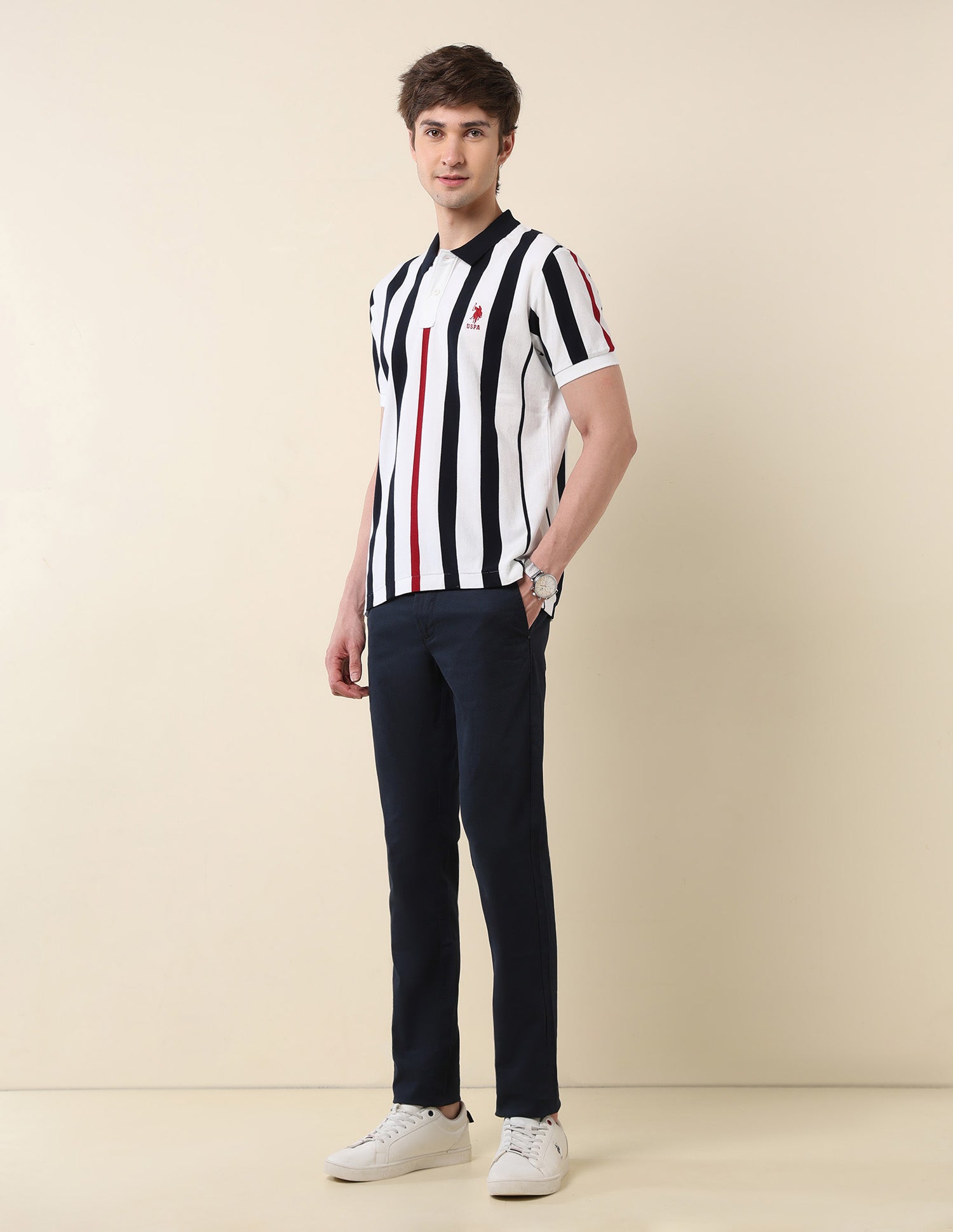 Vertical Striped Classic Polo Shirt White - U.S. Polo Assn. India | Large