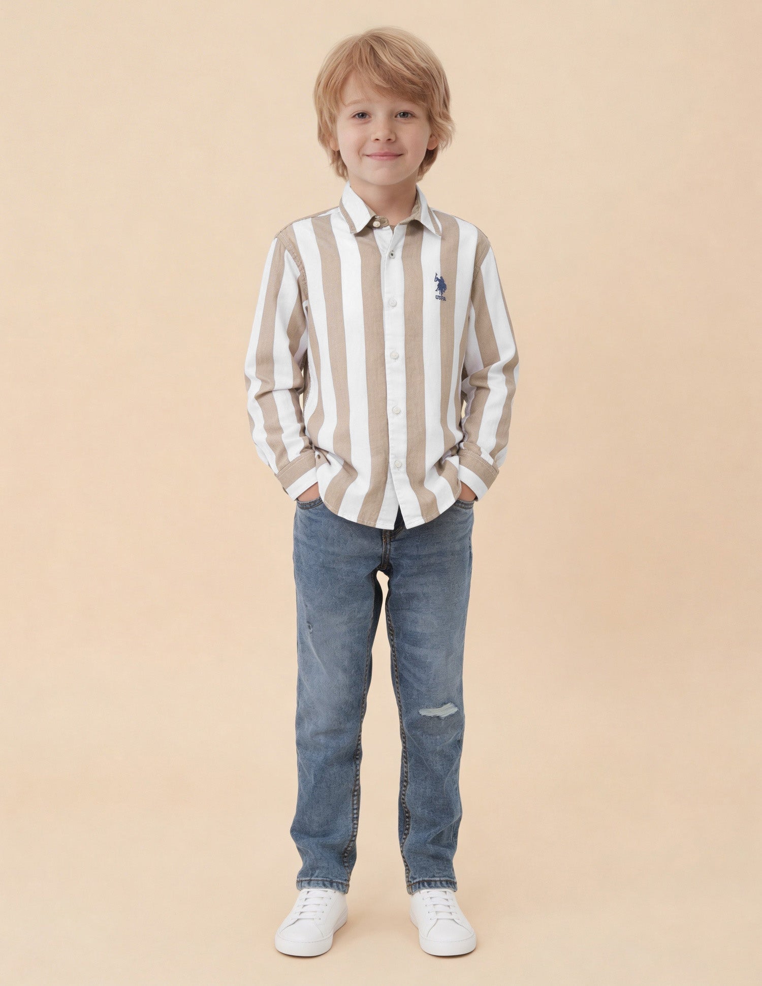 Vertical Striped Twill Shirt Brown - U.S. Polo Assn. India | Large