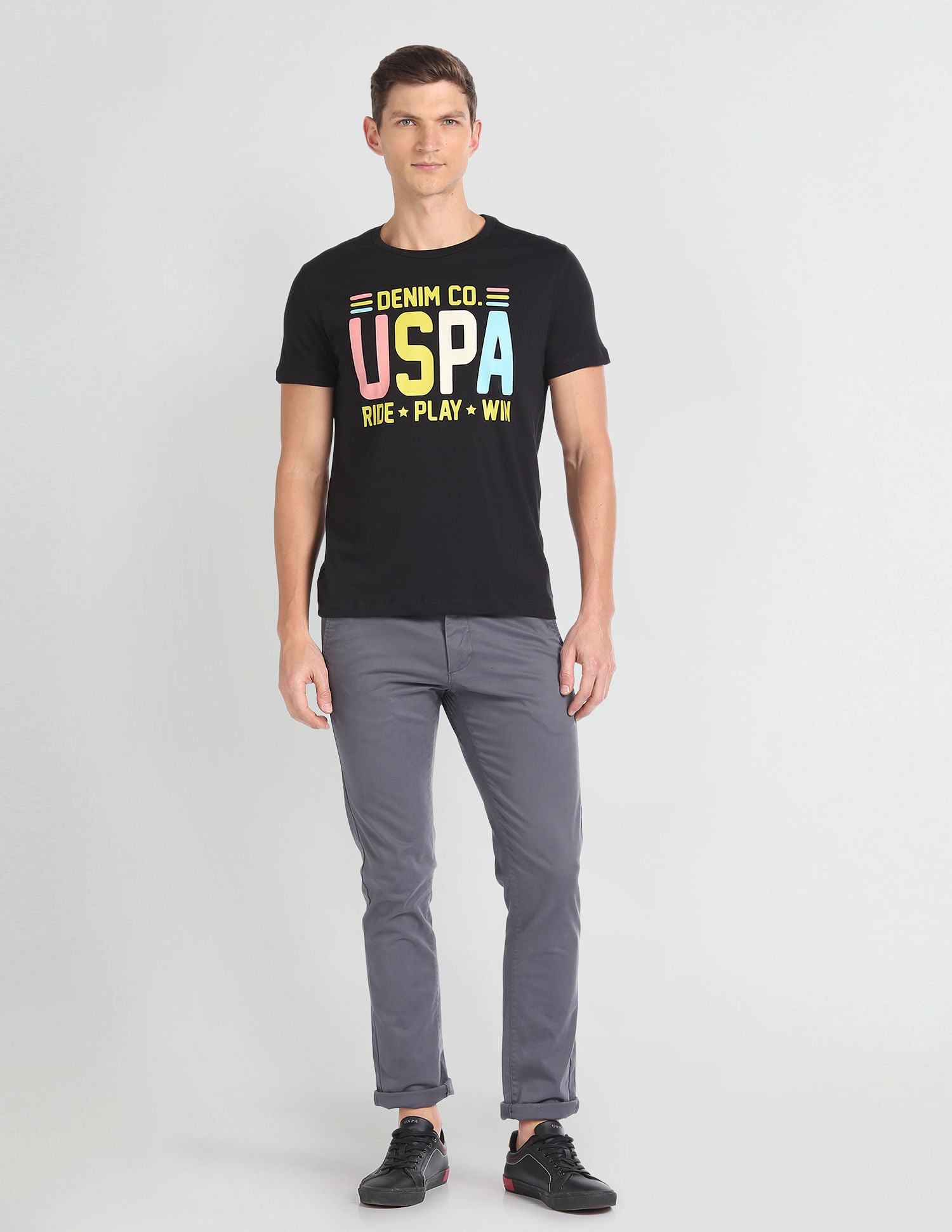 Crew Neck Typographic Print T-Shirt Black - U.S. Polo Assn. India | Large