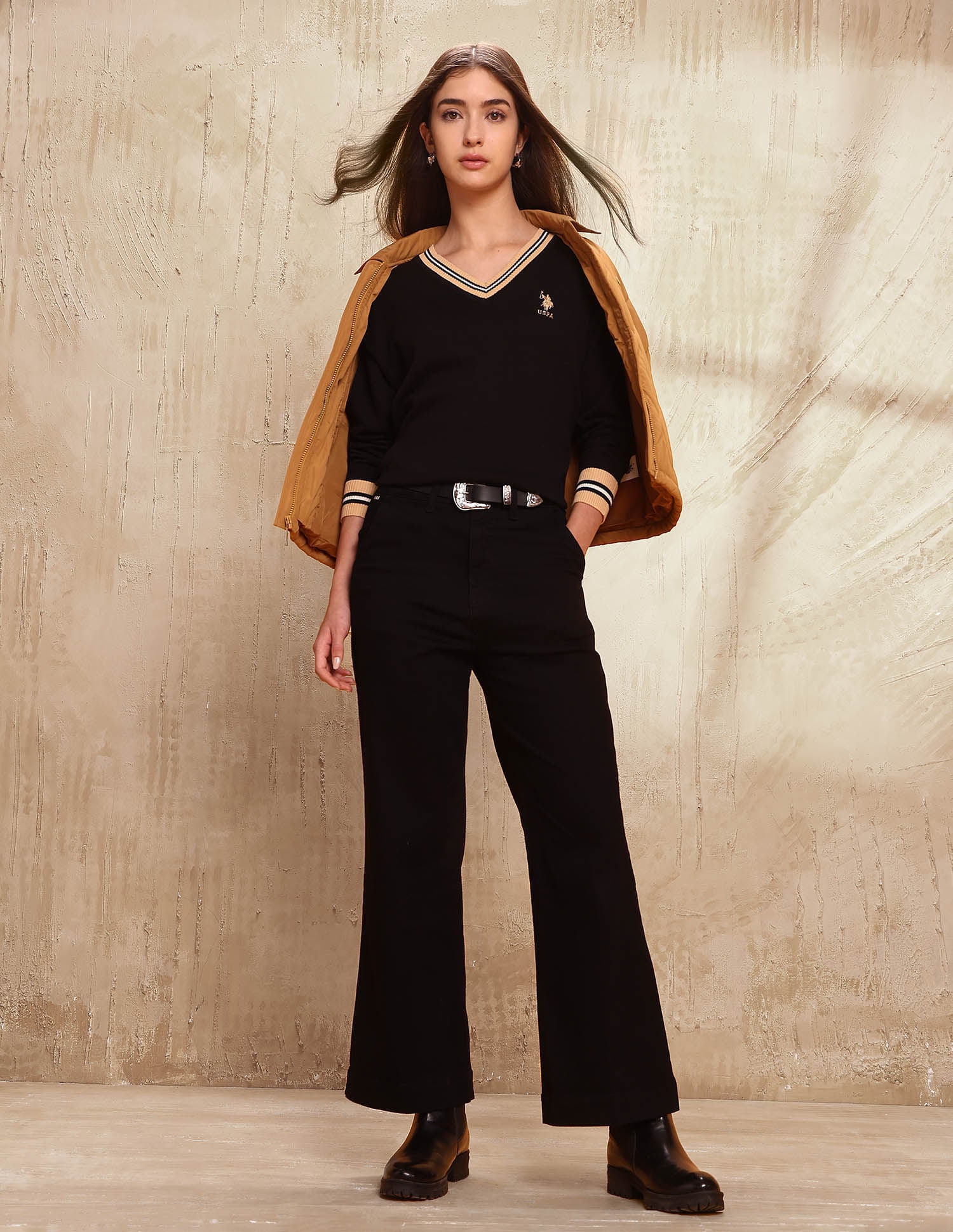 High Rise Wide Leg Fit Jeans Black - U.S. POLO ASSN. | Large