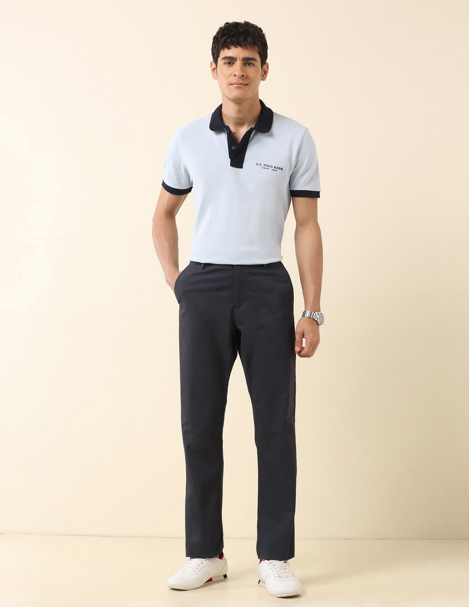 Solid Riley Straight Fit Trousers Charcoal - U.S. POLO ASSN. | Large