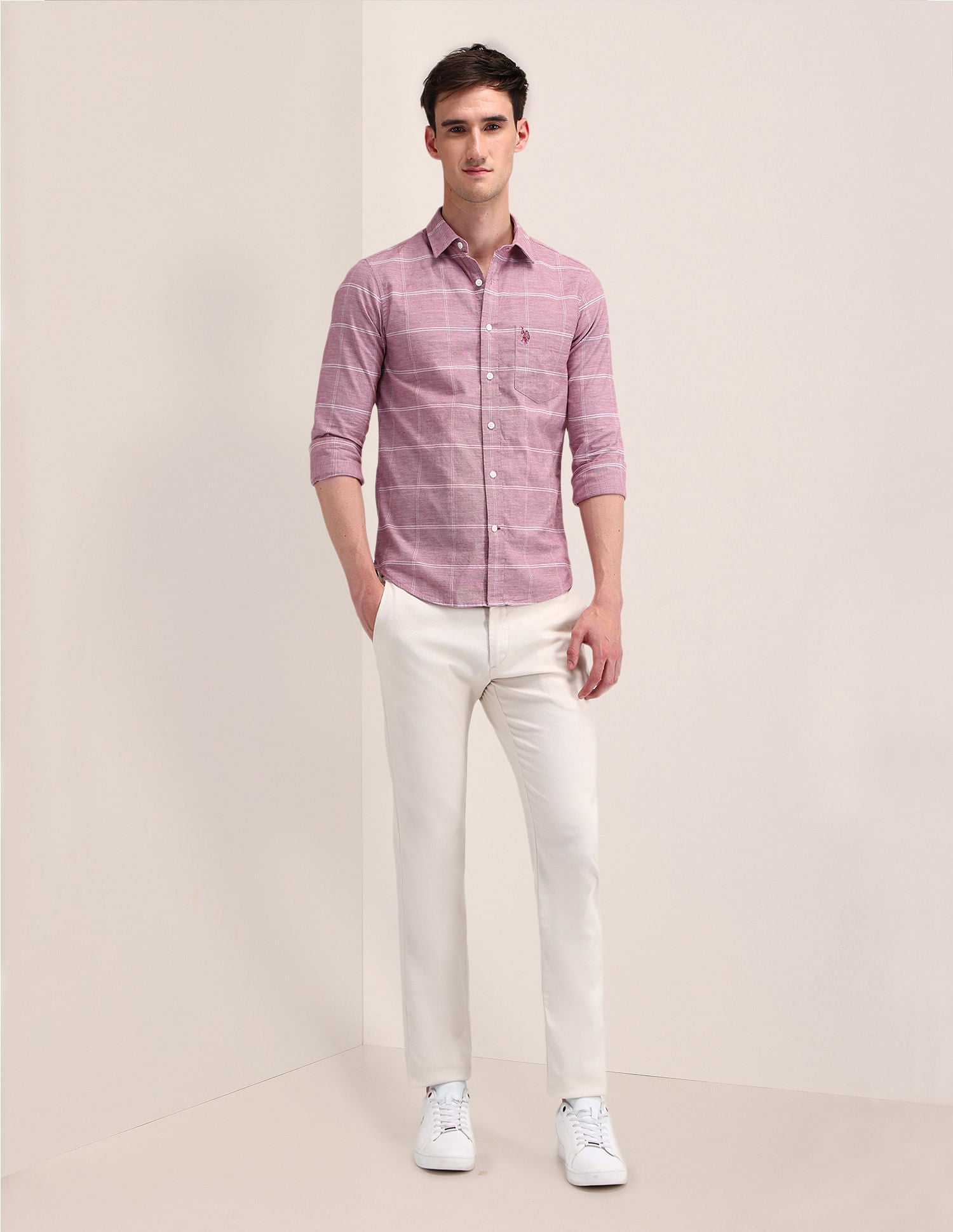 Tailored Fit Checked Shirt Red - U.S. Polo Assn. India | Large
