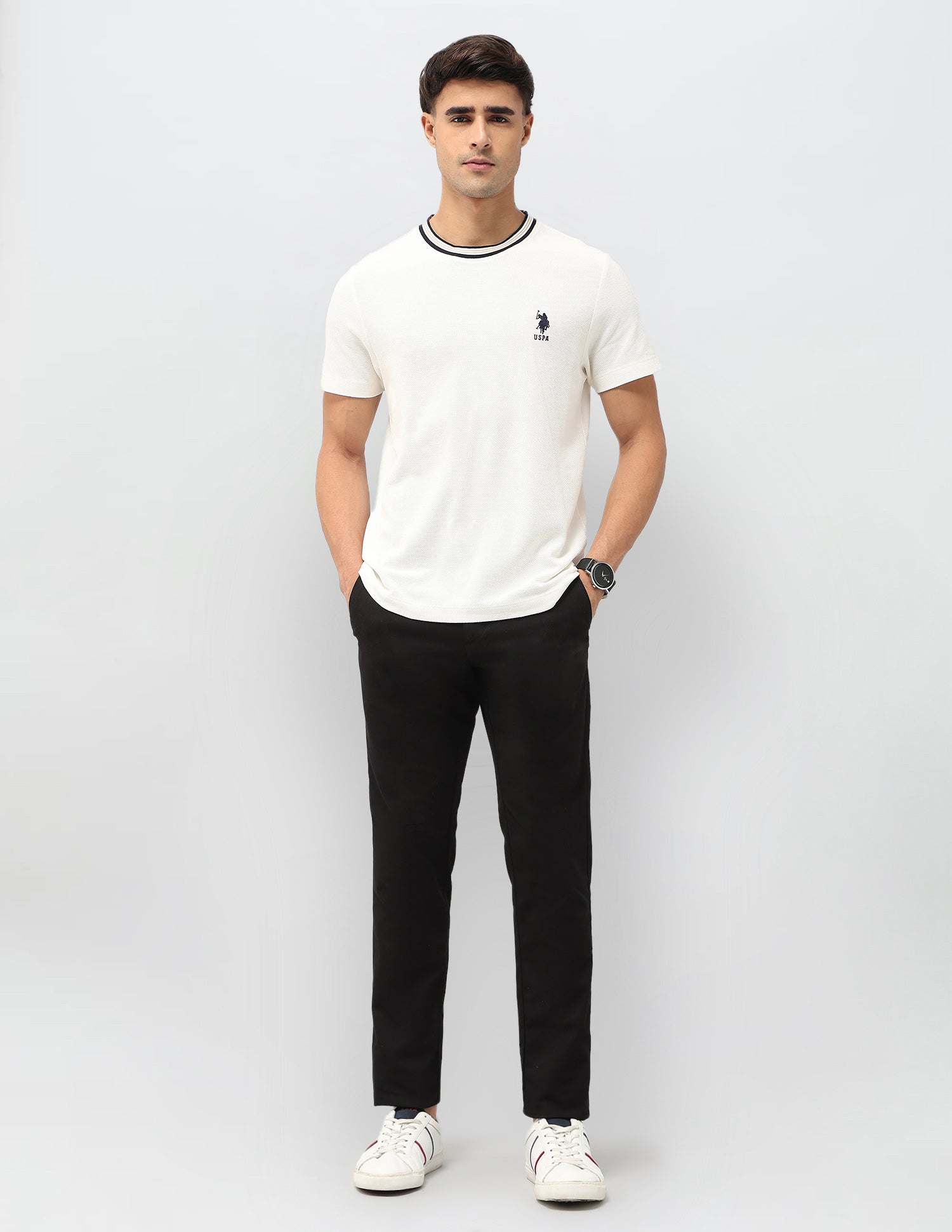 Slim Fit Textured T-Shirt Off White - U.S. POLO ASSN. | Large