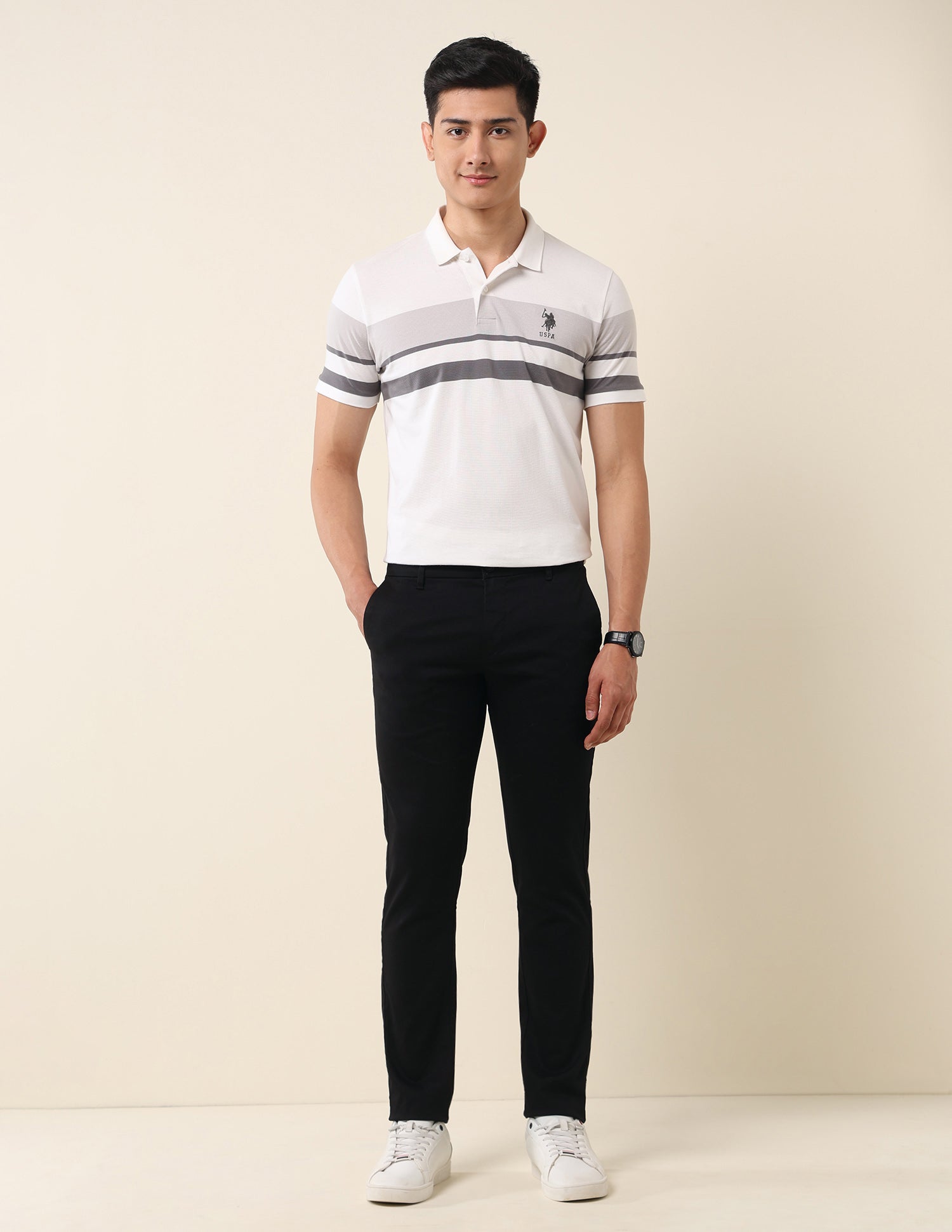 Textured Dobby Trousers Black - U.S. Polo Assn. India | Large