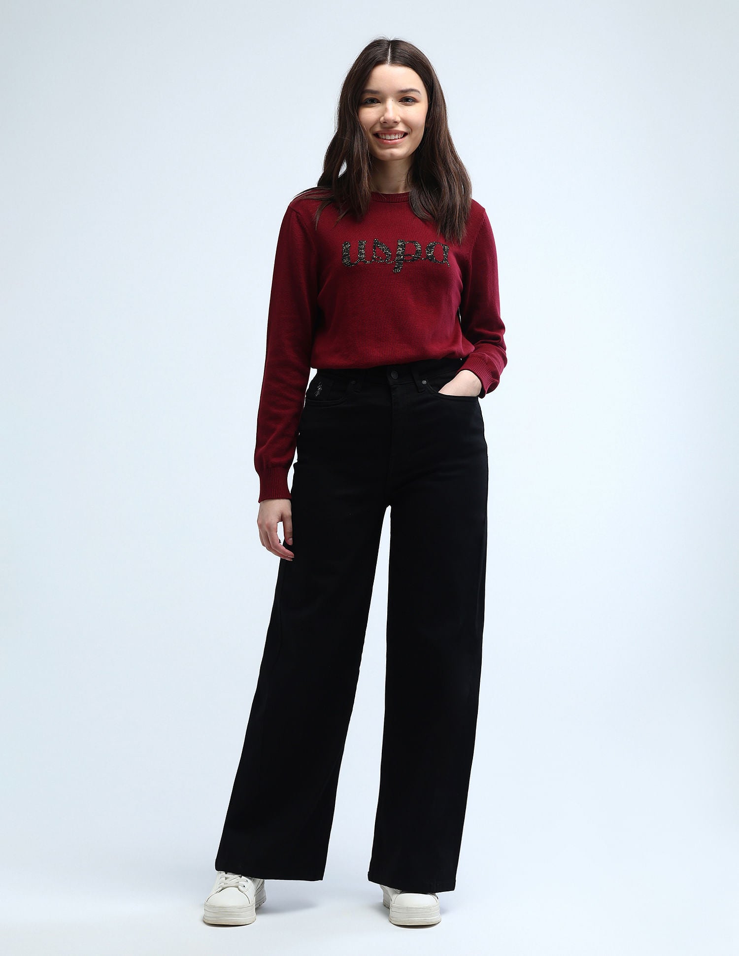 High Rise Stretchable Baggy Jeans Black - U.S. POLO ASSN. | Large