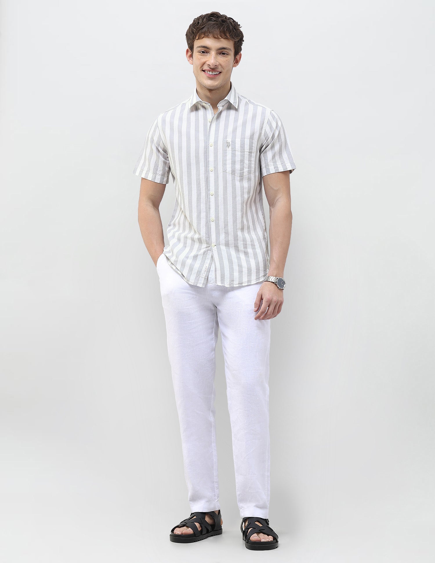 Vertical Striped Regular Fit Shirt Grey - U.S. Polo Assn. India | Large