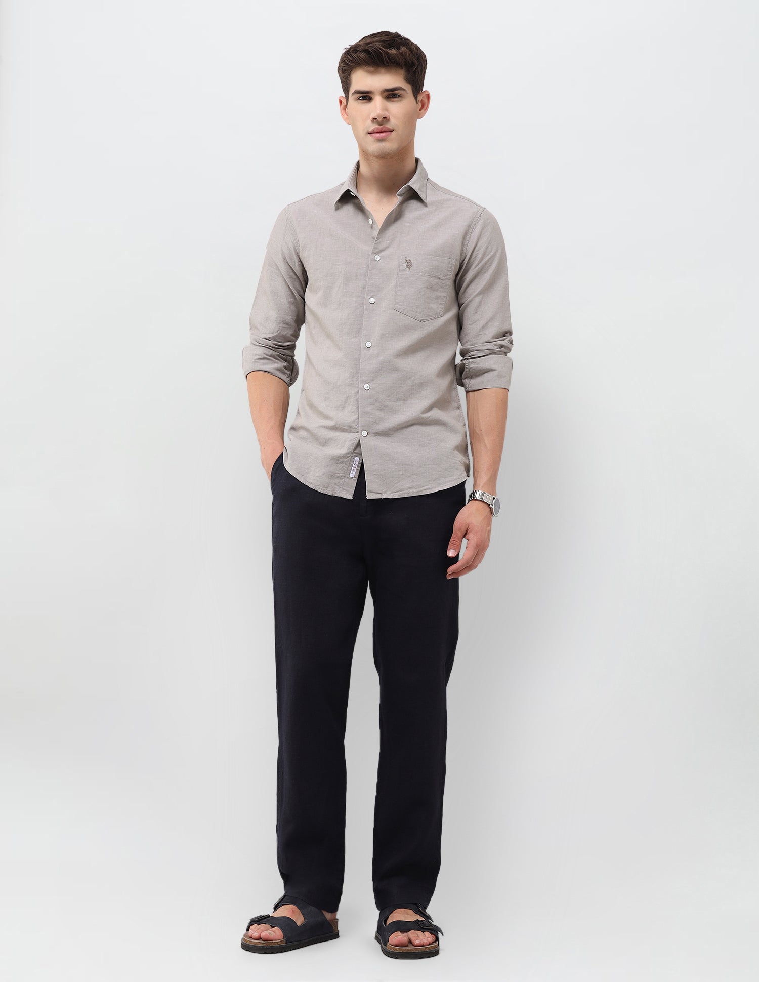 Solid Tailored Fit Shirt Khaki - U.S. Polo Assn. India | Large