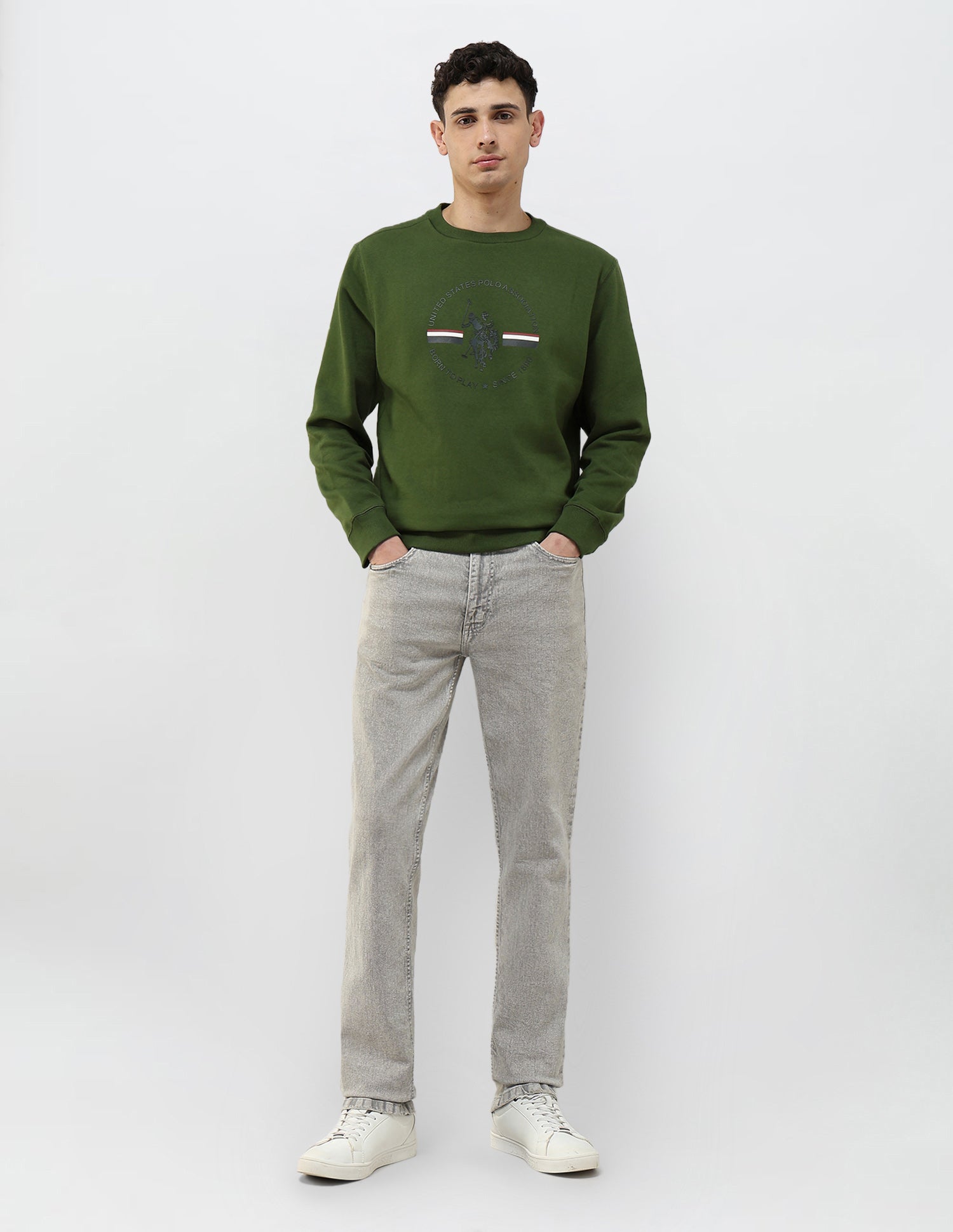 Graphic Brand Printed Regular Fit Sweatshirt Olive - U.S. POLO ASSN. | Large