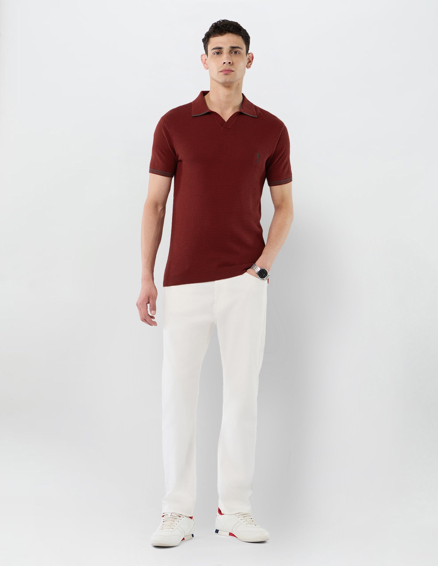 Textured Slim Fit Polo Shirt Rust - U.S. POLO ASSN. | Large