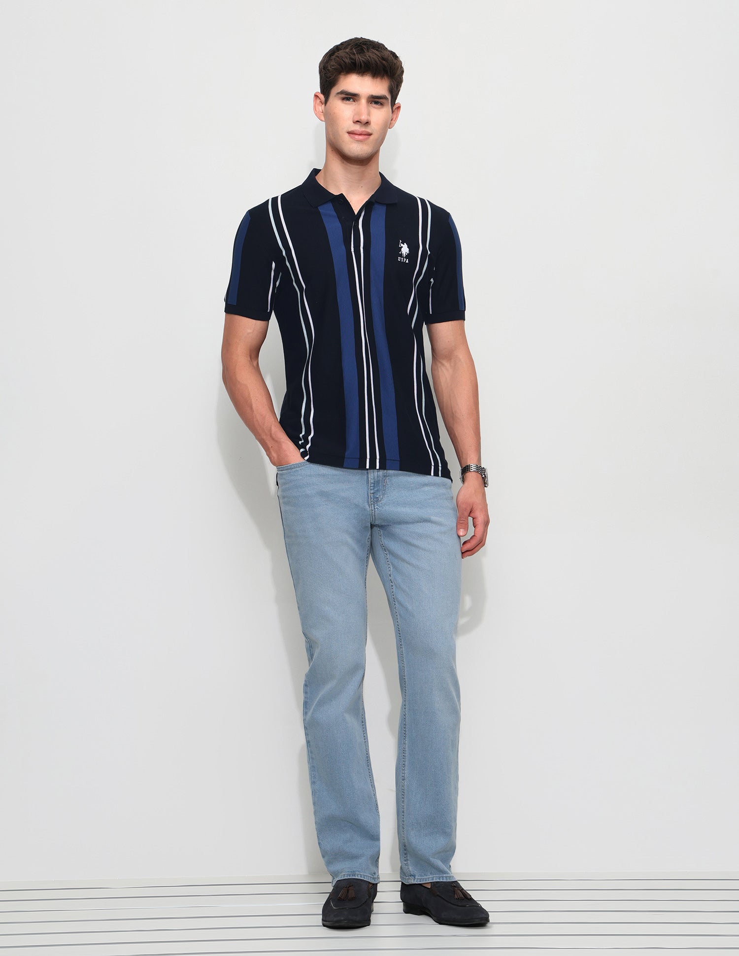 Vertical Striped Slim Fit Polo Shirt Navy - U.S. Polo Assn. India | Large
